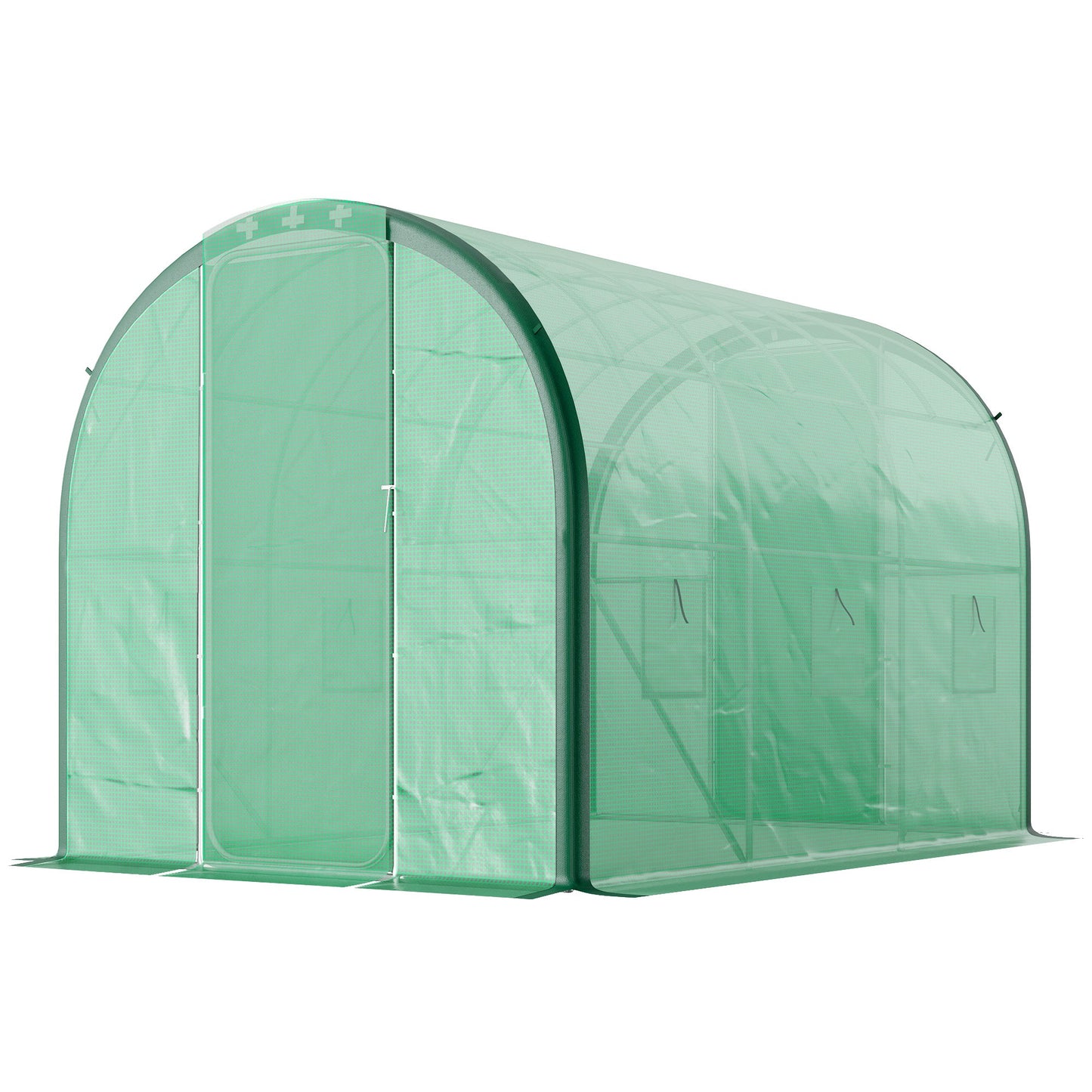 3 x 2(m) Walk-in Polytunnel Greenhouse with Upgraded Structure, 2 Hinged Doors, 6 Mesh Windows, Tunnel Warm House Tent with UV-resistant PE Cover, Green