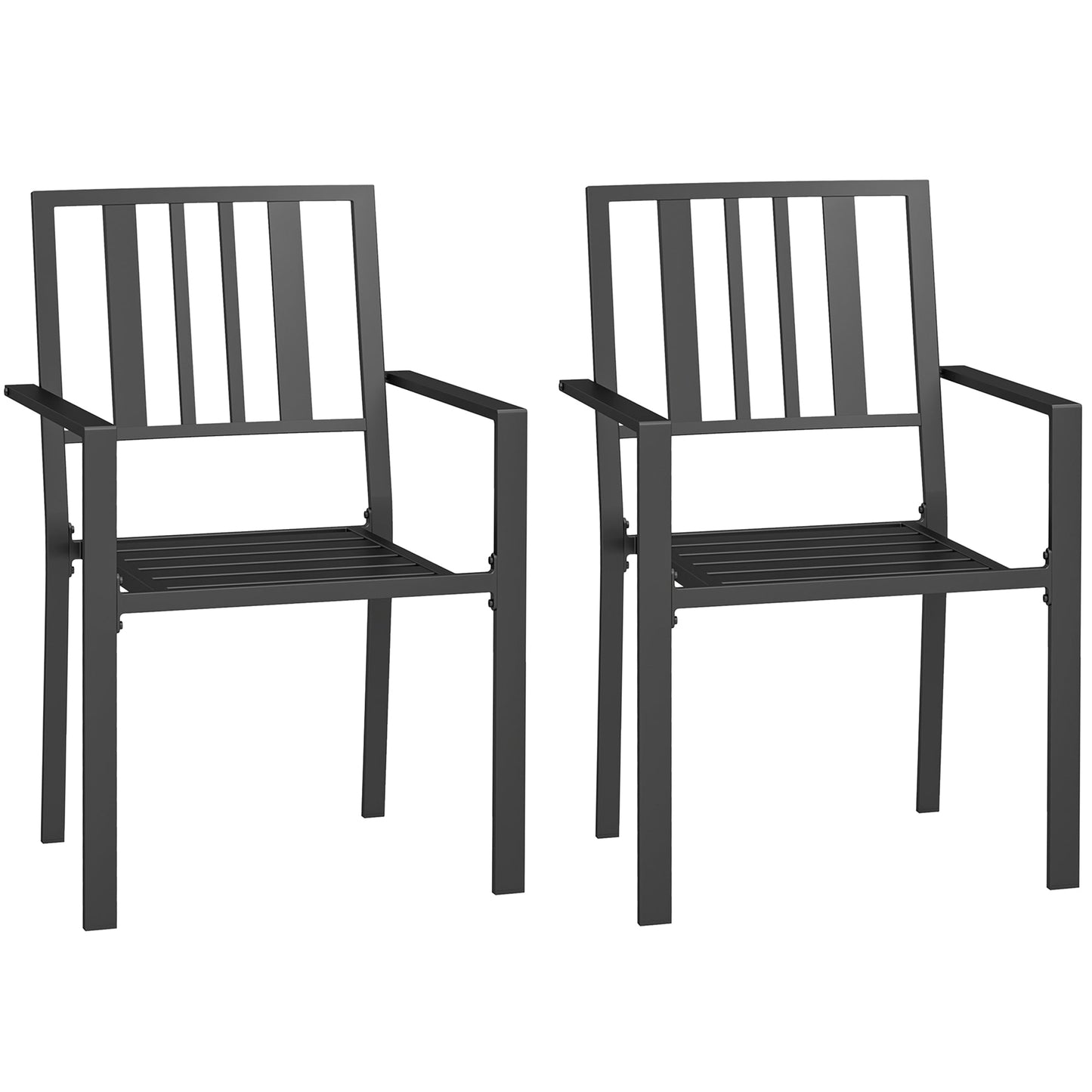 Set of 2 Garden Chairs, Stackable Outdoor Chairs with Metal Slatted Seat & Backrest, for Yard, Garden, Black