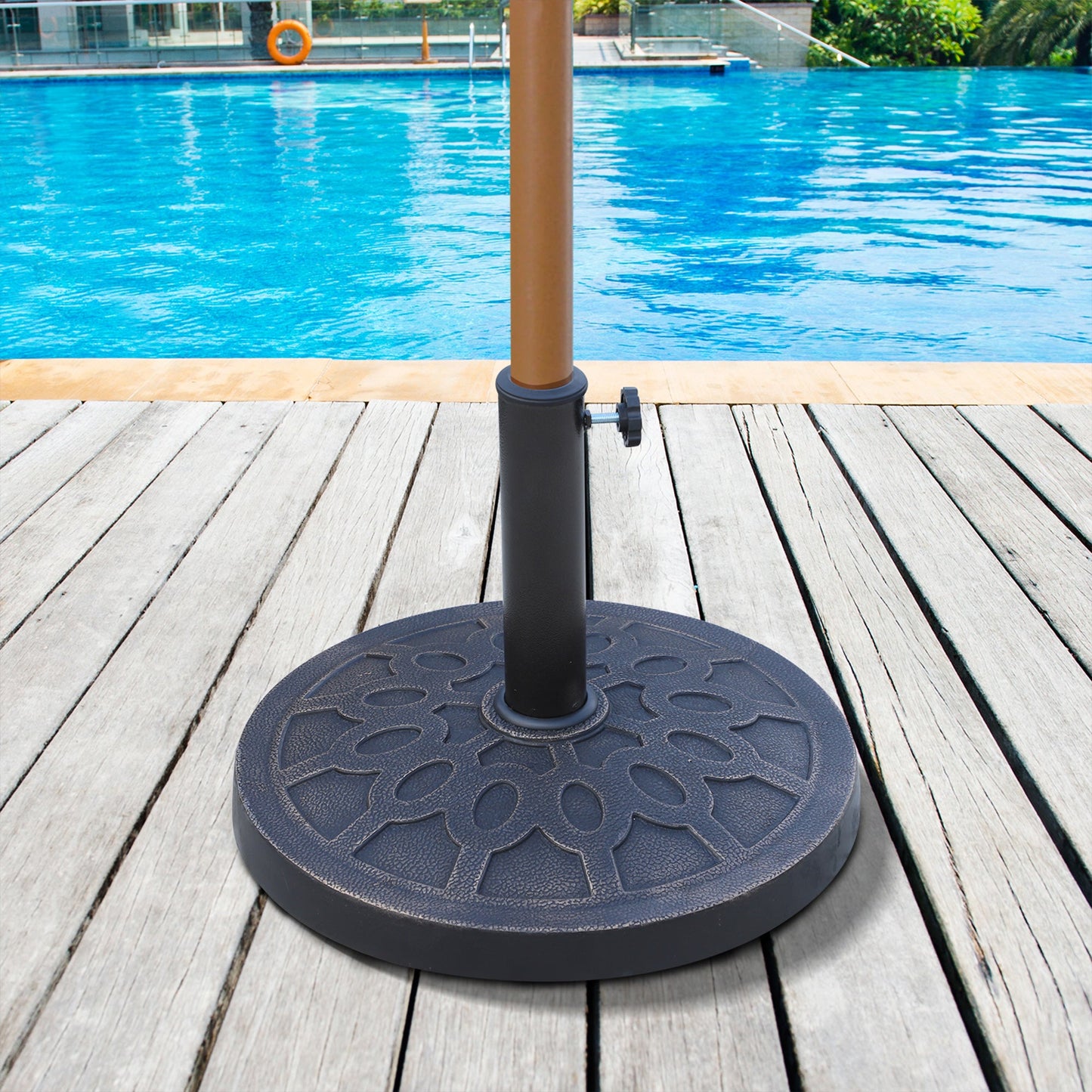 13kg Garden Parasol Base, Round Resin Umbrella Stand Holder, Heavy Duty Parasol Stand for 38mm or 48mm Outdoor Umbrella Poles, Bronze Tone