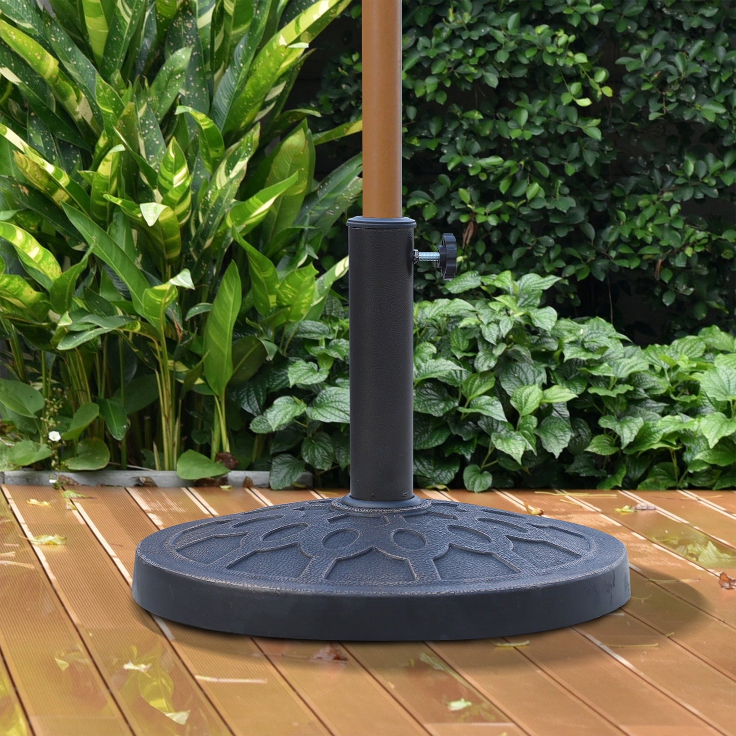 13kg Garden Parasol Base, Round Resin Umbrella Stand Holder, Heavy Duty Parasol Stand for 38mm or 48mm Outdoor Umbrella Poles, Bronze Tone