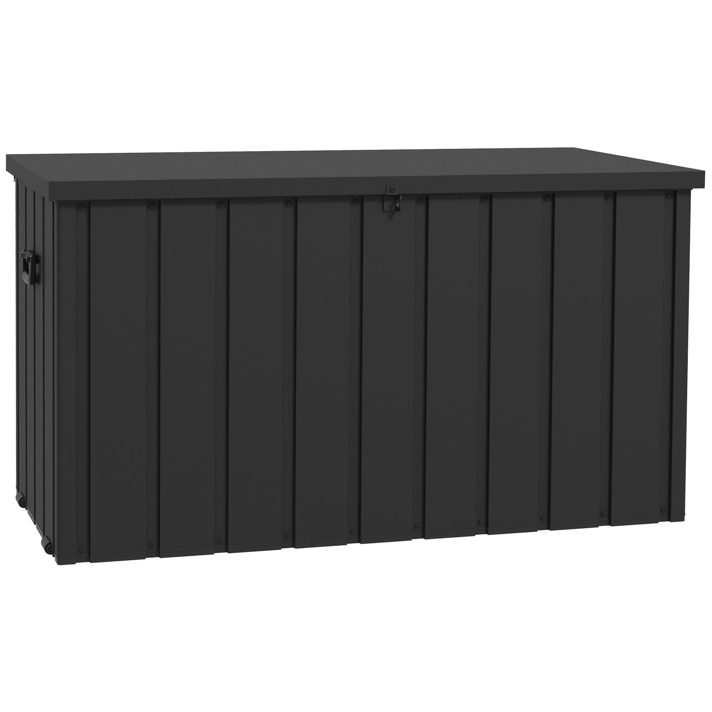 450 Litre Garden Storage Box, Outdoor Storage Box with Wheels and Handles, Lockable Galvanised Steel Outside Deck Box Organiser for Tools, Cushions, Dark Grey
