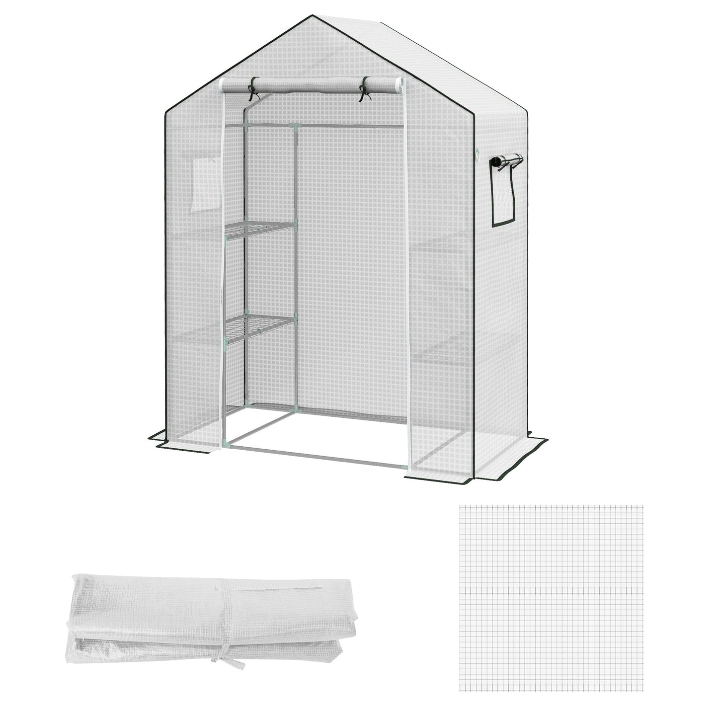 Walk-in Greenhouse Cover Replacement with Roll-up Door and Mesh Windows, Reinforced PE Hot House, Cover COVER ONLY, 140 x 73 x 190cm, White