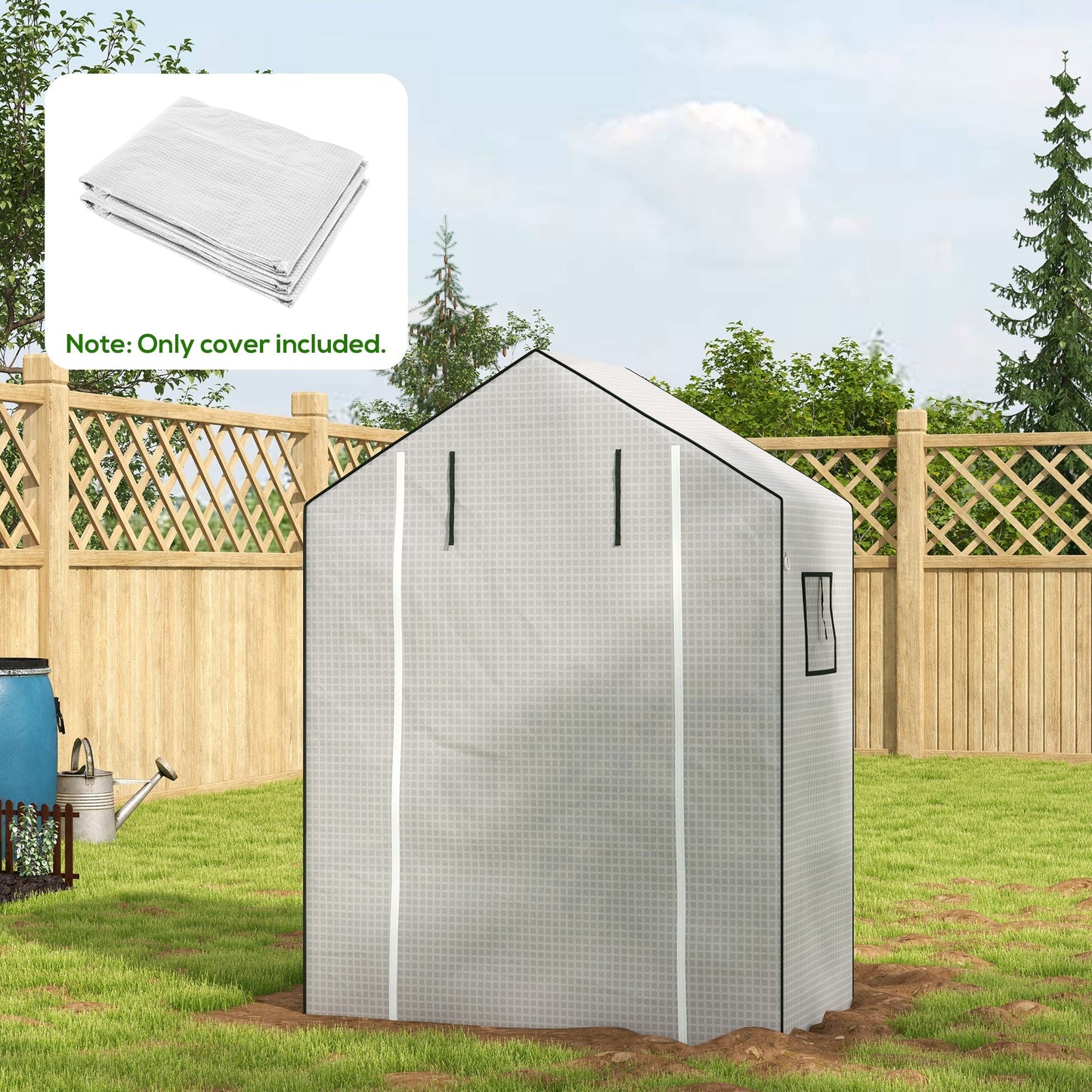 Walk-in Greenhouse Cover Replacement with Roll-up Door and Mesh Windows, Reinforced PE Hot House, Cover COVER ONLY, 140 x 73 x 190cm, White