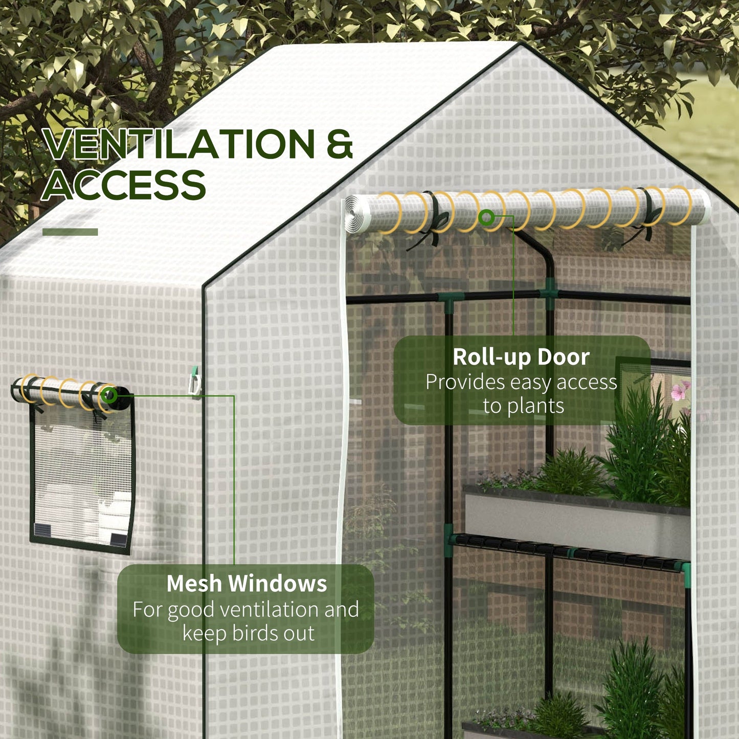 Walk-in Greenhouse Cover Replacement with Roll-up Door and Mesh Windows, Reinforced PE Hot House, Cover COVER ONLY, 140 x 73 x 190cm, White