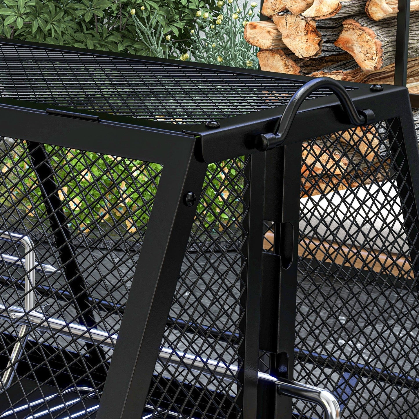 3-in-1 BBQ Rotisserie Grill Roaster Fire Pit with Storage Shelf, Mesh Lid and Poker, Charcoal Chicken Spit Roast Machine with Waterproof Cover for Outdoor Picnic Camping, Black