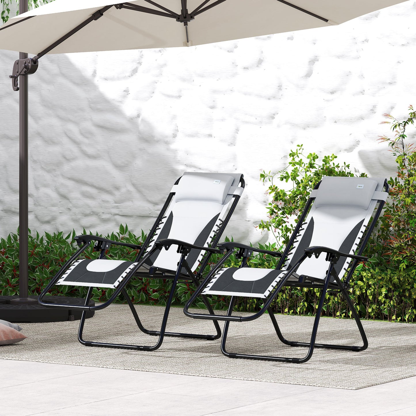 Zero Gravity Lounger Chair Set of 2, Folding Reclining Patio Chair with Padded Seat, Cup Holder, Soft Cushion and Headrest for Poolside, Camping, Grey