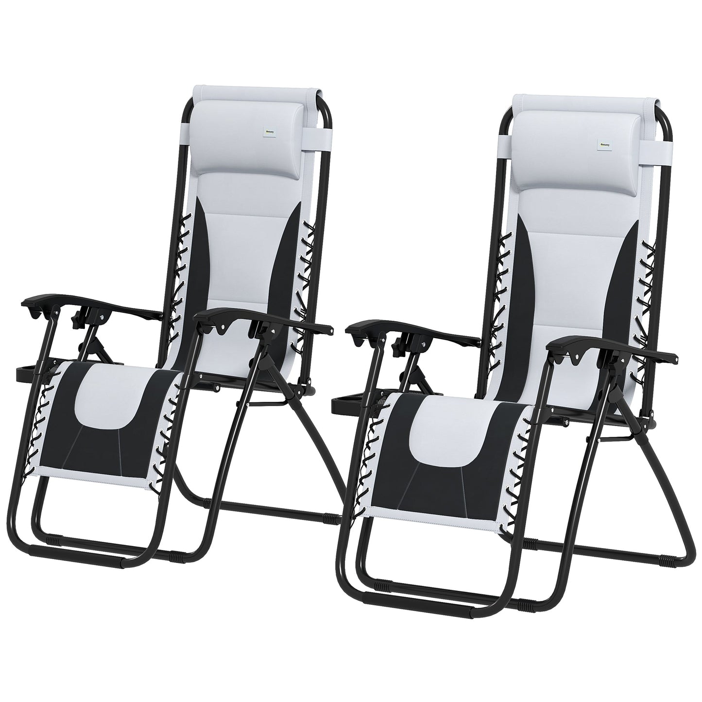 Zero Gravity Lounger Chair Set of 2, Folding Reclining Patio Chair with Padded Seat, Cup Holder, Soft Cushion and Headrest for Poolside, Camping, Grey