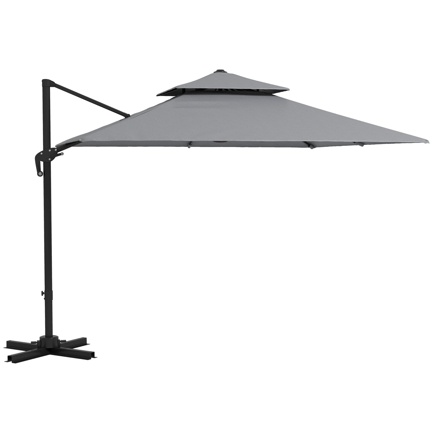 3 x 3(m) Cantilever Parasol with Aluminium Frame, Crank and Tilt, 360-Degree Rotation, Double Top Garden Umbrella with Cover (Only Cross Base), Light Grey