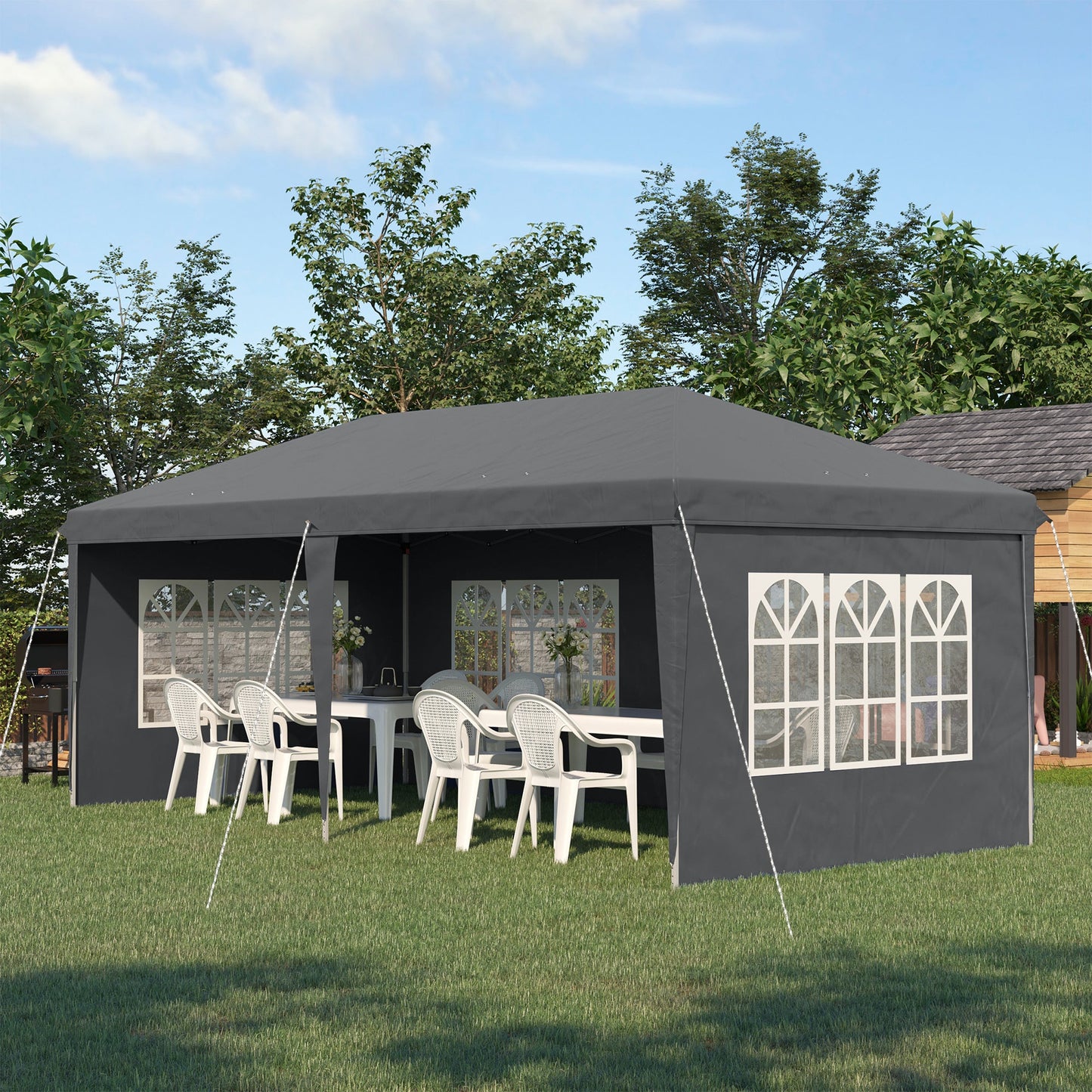 3 x 6m Garden Pop Up Gazebo, Height Adjustable Marquee Party Tent with Sidewalls, Storage Bag, Grey