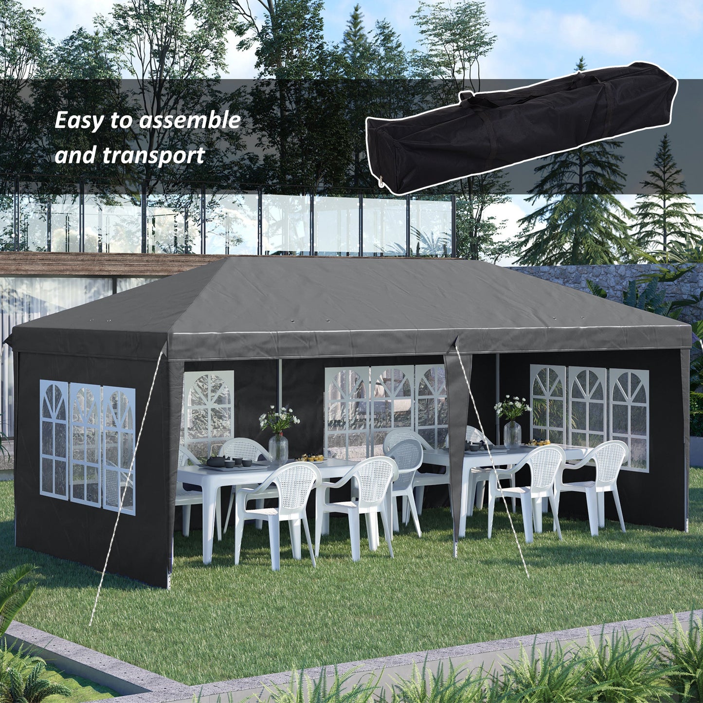 3 x 6m Garden Pop Up Gazebo, Height Adjustable Marquee Party Tent with Sidewalls, Storage Bag, Grey