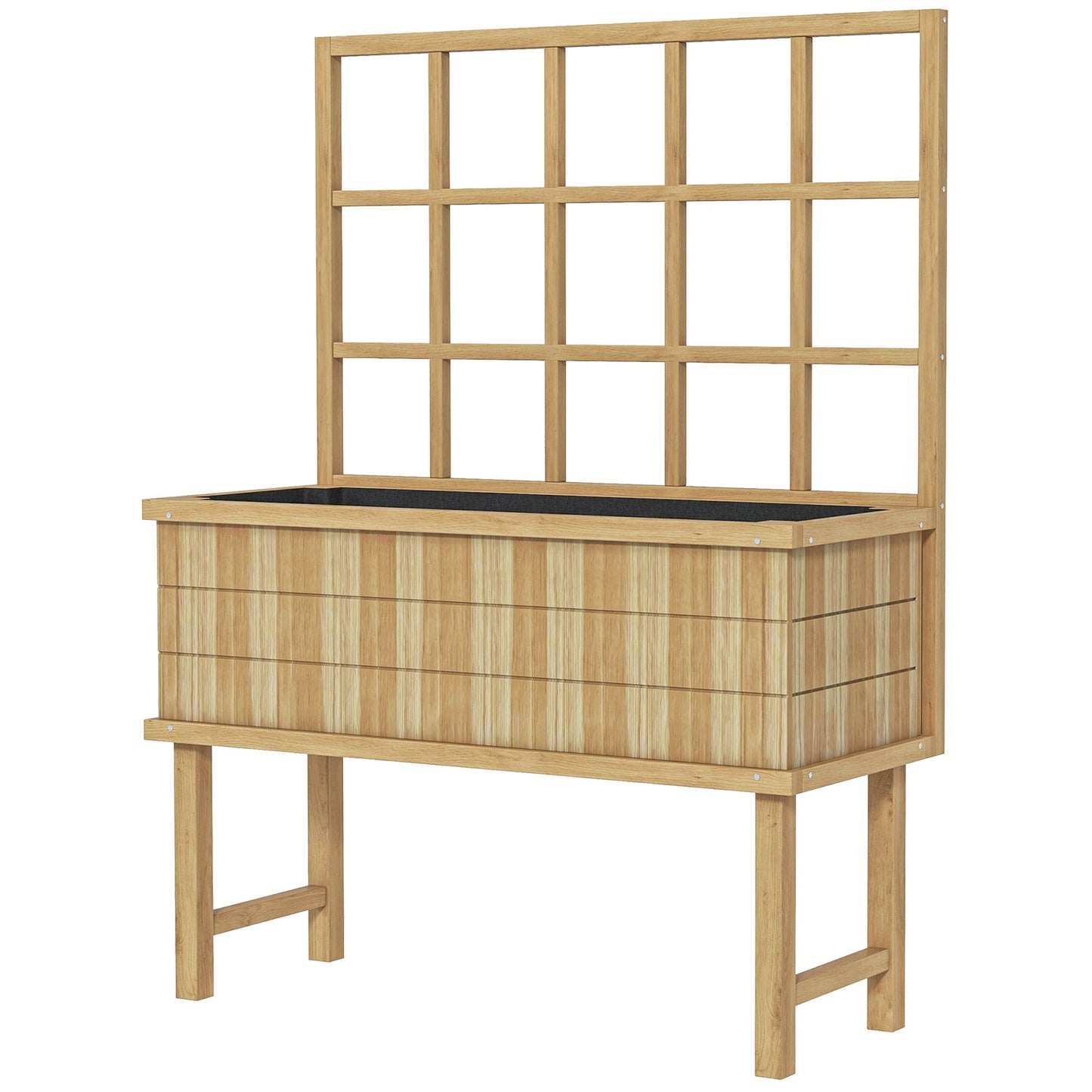 Wooden Raised Planter with Trellis for Vine Climbing Plants, Elevated Garden Bed with Drainage Holes and Bed Liner for Vegetables, Flowers, Herbs, 105 x 45 x 140cm, Natural