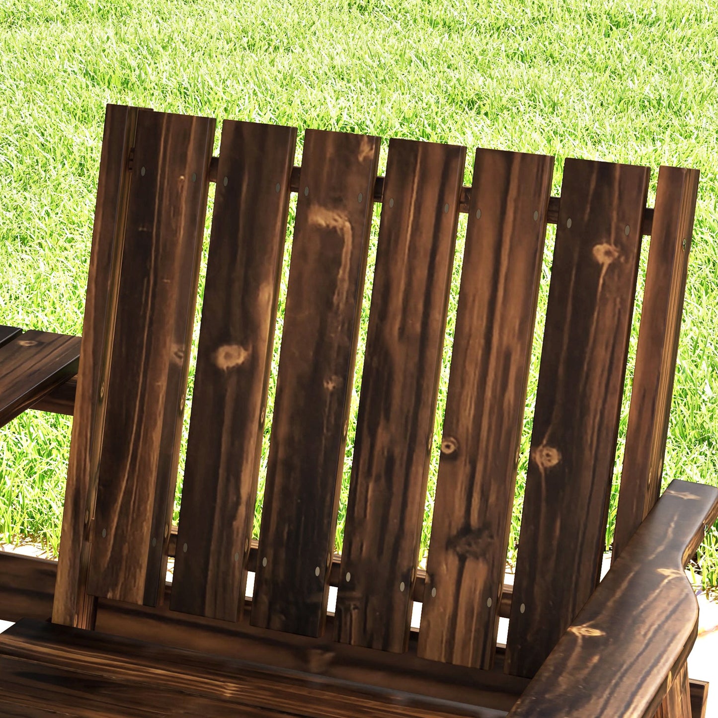 2-Seater Wooden Garden Bench, Antique Loveseat Chair with Table & Parasol Hole, Outdoor Bench for Porch, Patio, Carbonised Finish