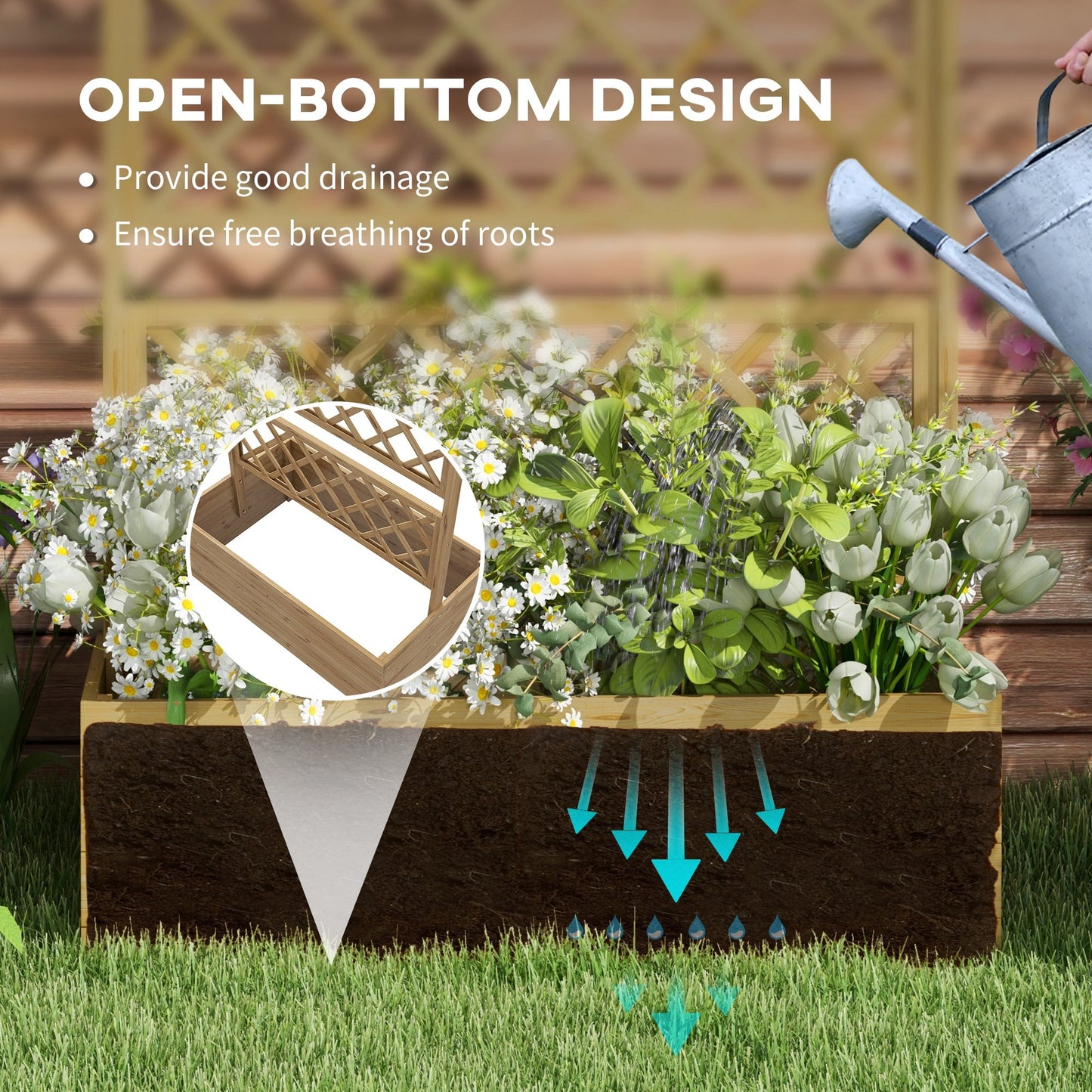 Wood Planter with Trellis, Raised Garden Bed Privacy Screen Planter Box to Grow Vegetables, Herbs and Flowers for Garden, Patio, Deck, Natural