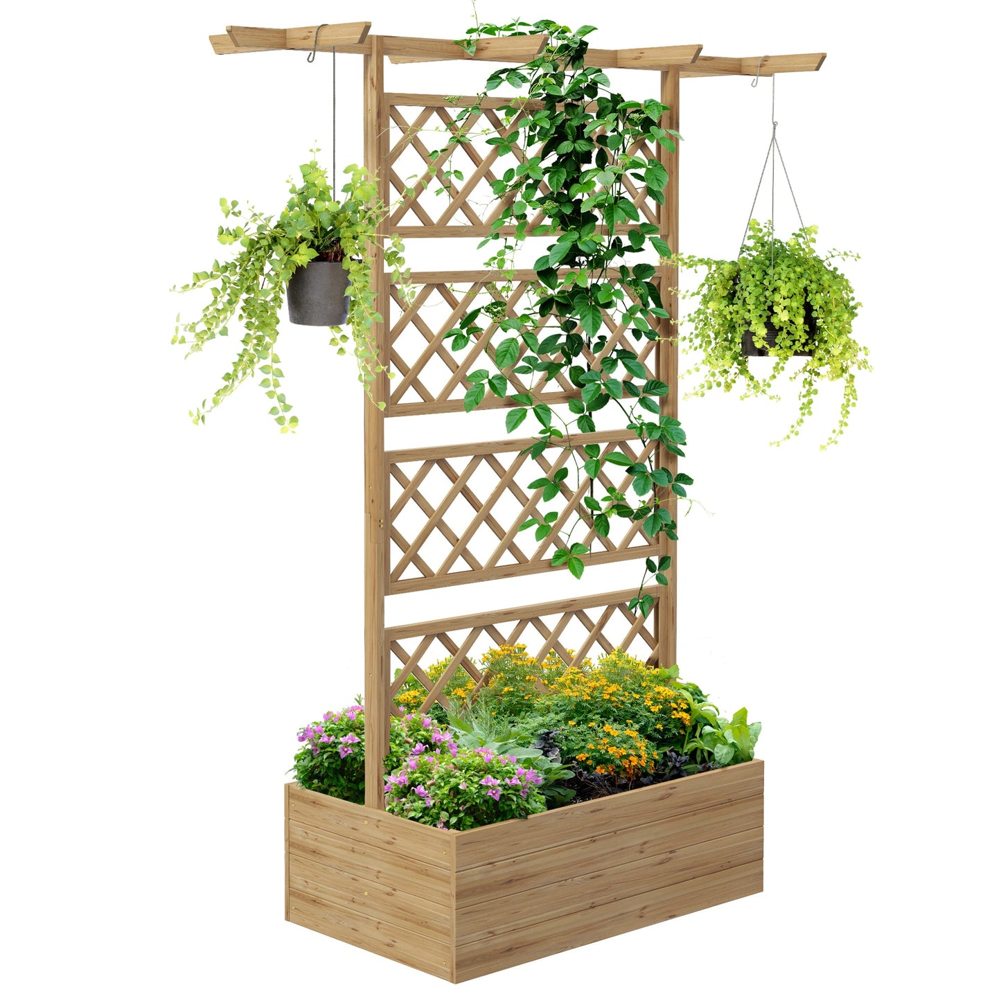 Wood Planter with Trellis, Raised Garden Bed Privacy Screen Planter Box to Grow Vegetables, Herbs and Flowers for Garden, Patio, Deck, Natural