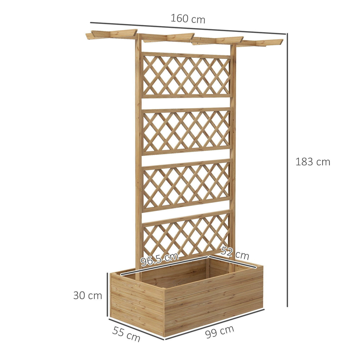 Wood Planter with Trellis, Raised Garden Bed Privacy Screen Planter Box to Grow Vegetables, Herbs and Flowers for Garden, Patio, Deck, Natural
