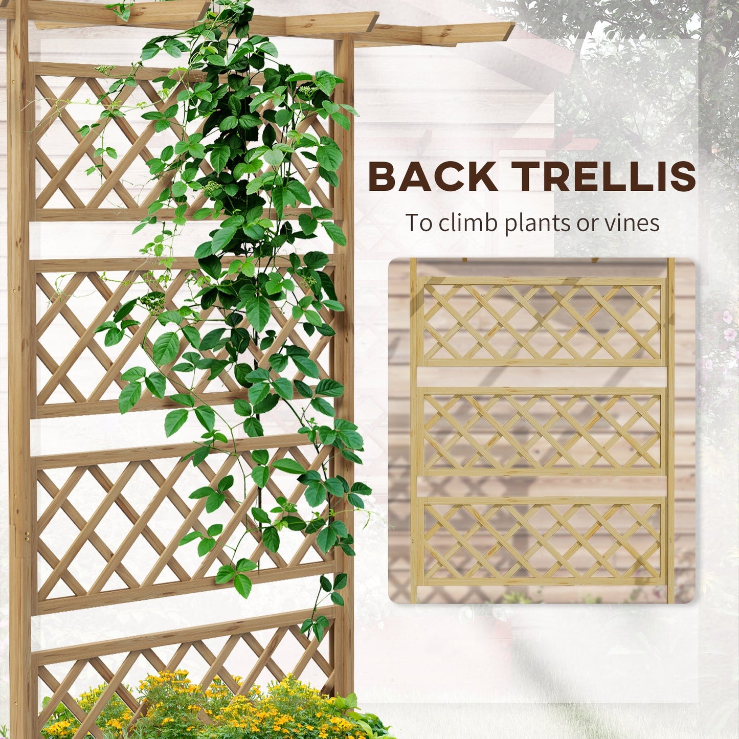 Wood Planter with Trellis, Raised Garden Bed Privacy Screen Planter Box to Grow Vegetables, Herbs and Flowers for Garden, Patio, Deck, Natural