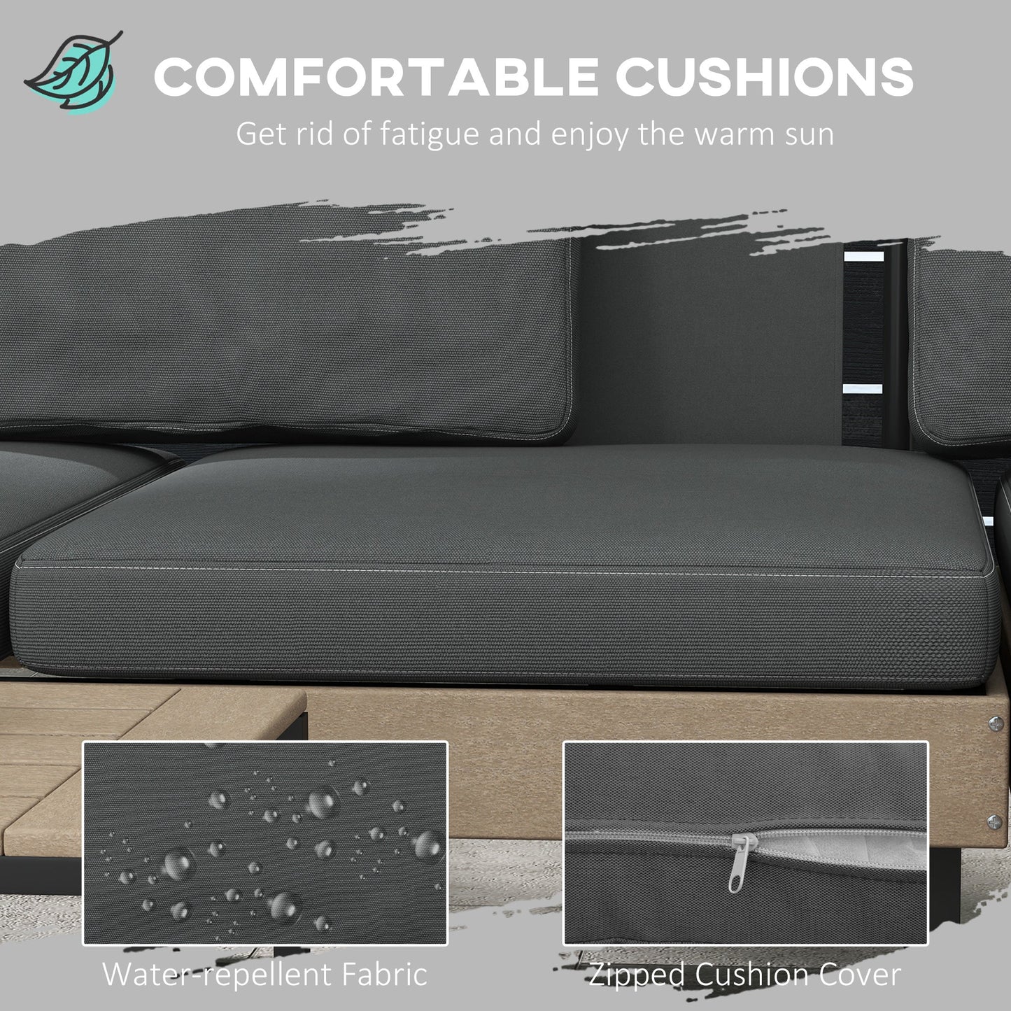 3 Pieces Garden Furniture Set, L Shaped 4 Seater Corner Sofa Set with Table and Cushions, HDPE, Outdoor Patio Sofa Set for Patio, Grey