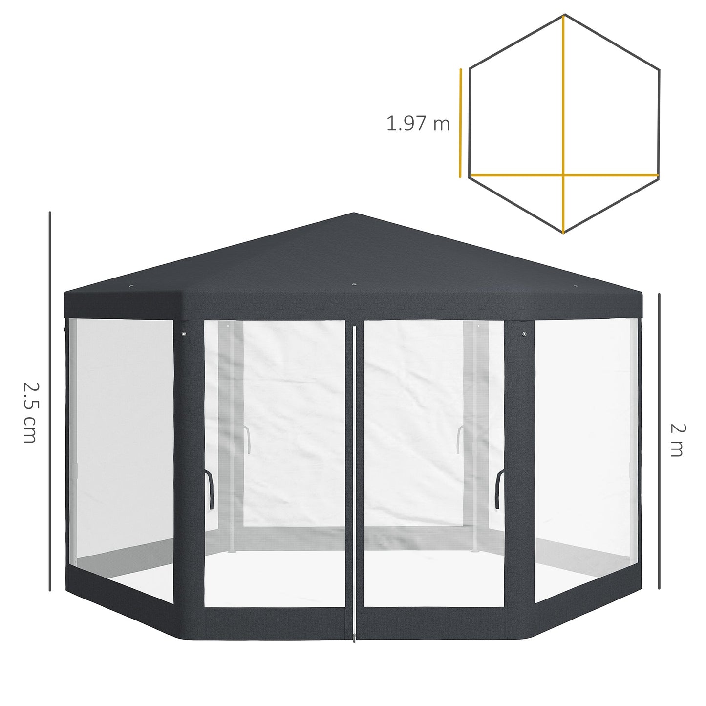 4M Hexagon Gazebo, Netting Party Tent, Patio Canopy Outdoor Event Shelter for Activities, Shade Resistant, Dark Grey