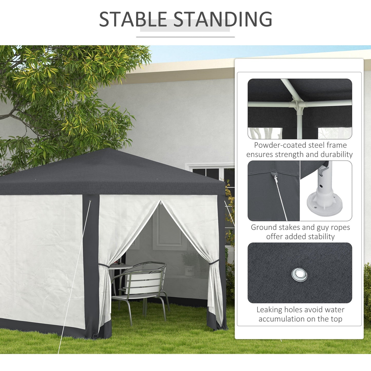 4M Hexagon Gazebo, Netting Party Tent, Patio Canopy Outdoor Event Shelter for Activities, Shade Resistant, Dark Grey
