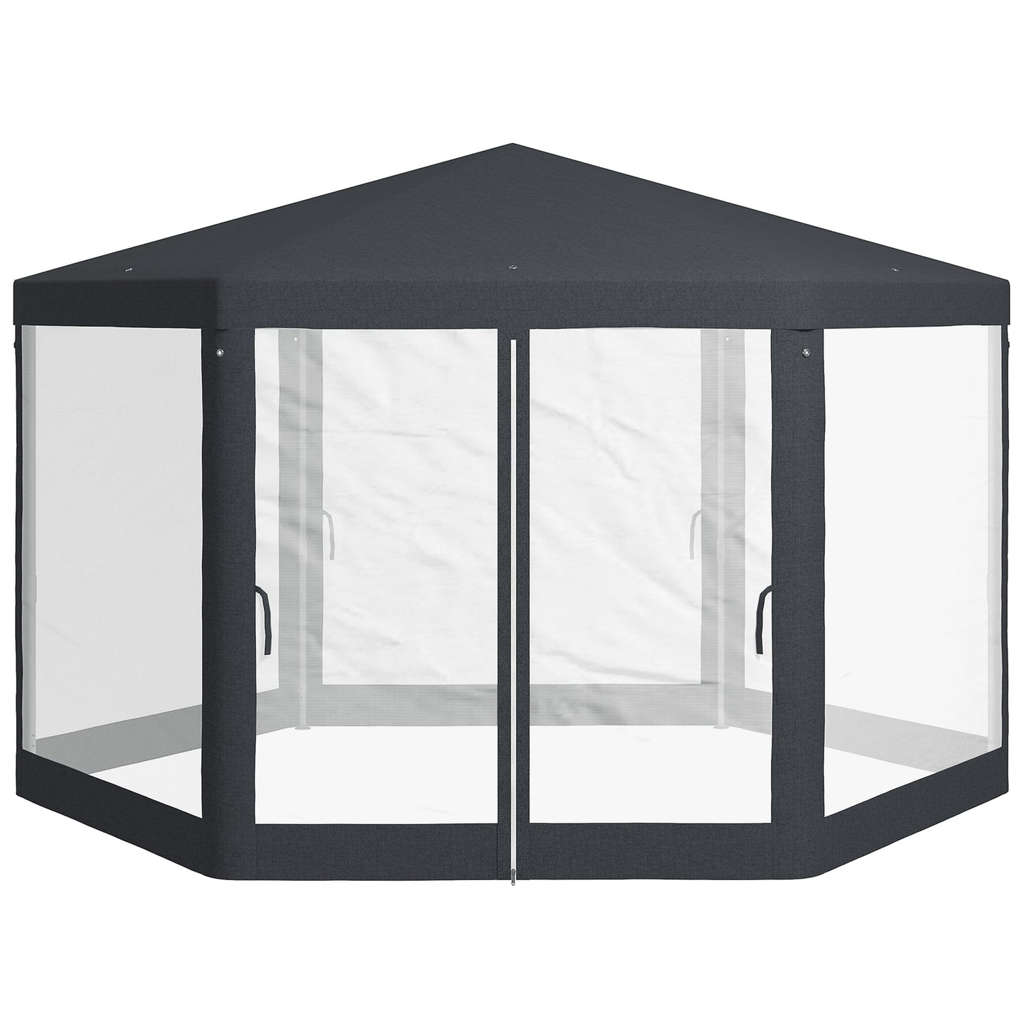 4M Hexagon Gazebo, Netting Party Tent, Patio Canopy Outdoor Event Shelter for Activities, Shade Resistant, Dark Grey