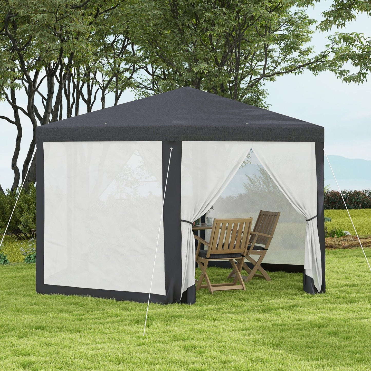 4M Hexagon Gazebo, Netting Party Tent, Patio Canopy Outdoor Event Shelter for Activities, Shade Resistant, Dark Grey