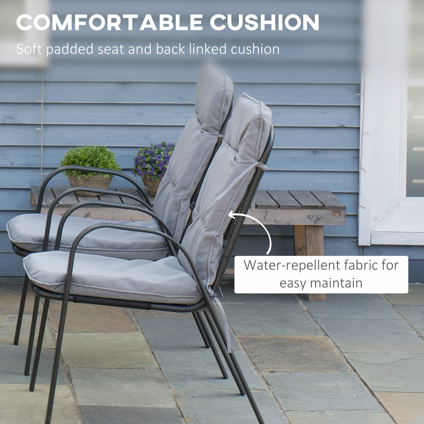 7 Pieces Garden Dining Set, Outdoor Dining Set with Cushions, Tempered Glass Top Table, Umbrella Hole, Texteline Seats, 6 Seater Garden Table and Chairs, Grey