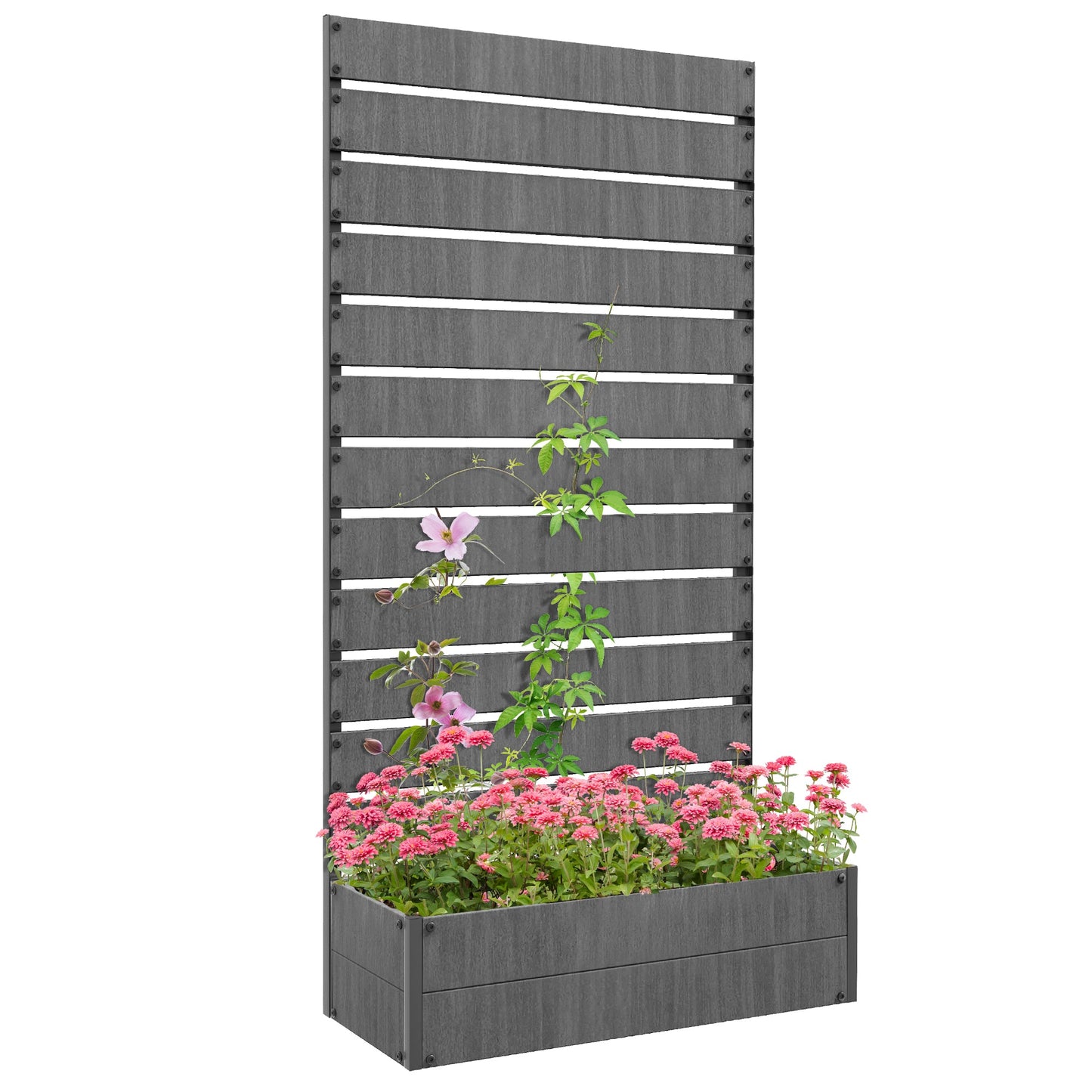 Garden Planter with Trellis for Climbing Plants, Vines, Flowers, Freestanding Raised Bed for Garden, Outdoor, Patio, Planter Box with Drainage Gap, Dark Grey