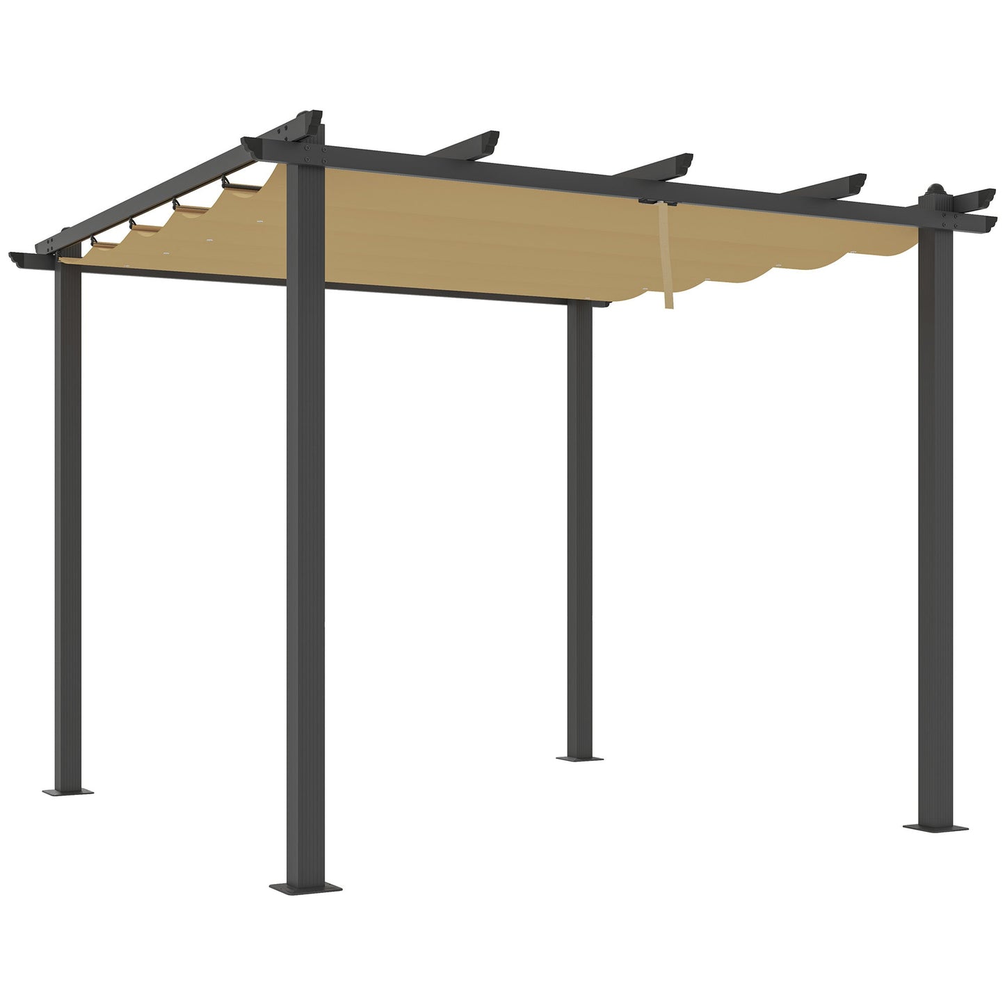 3 x 3(m) Pergola with Retractable Roof, Aluminium Frame Garden Gazebo Canopy Outdoor Sun Shade Shelter for Grill, Patio, Deck, Khaki