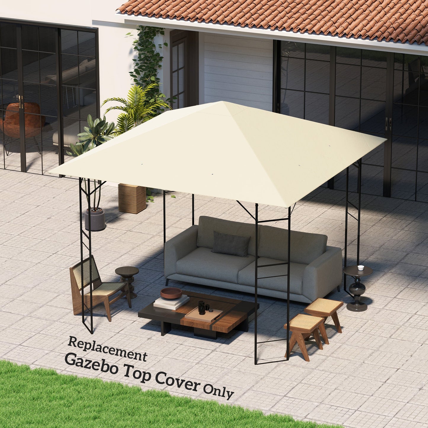 3 x 3(m) Gazebo Canopy Replacement Cover, Garden Gazebo Roof Replacement with Drain Holes, Water Resistant PVC Coating, 370g/㎡, UPF30+, TOP COVER ONLY, Cream White