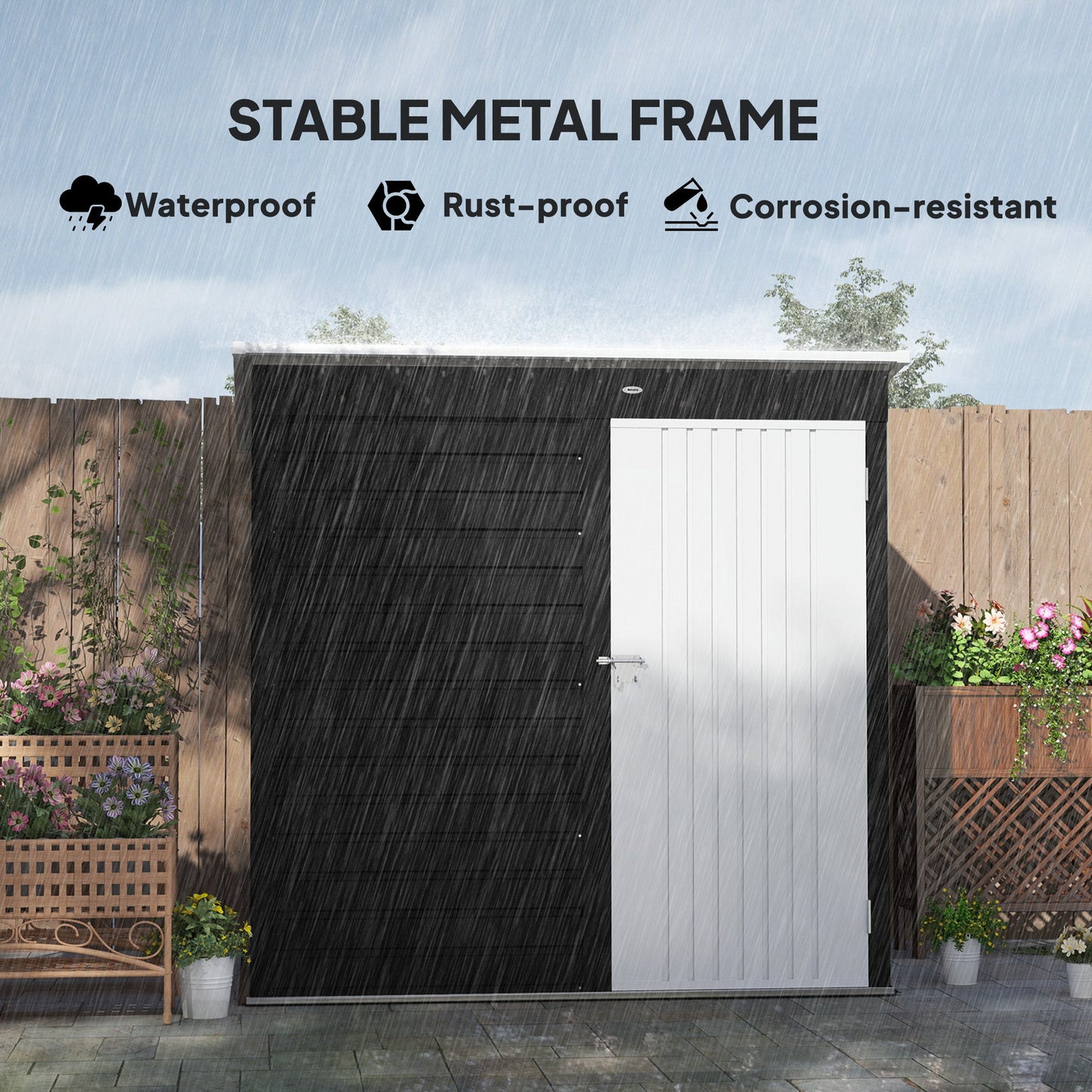 6 x 4ft Metal Garden Shed, Galvanised Steel Shed with Lockable Door and Gloves, Outdoor Tool Storage Shed for Garden, Patio, Dark Grey