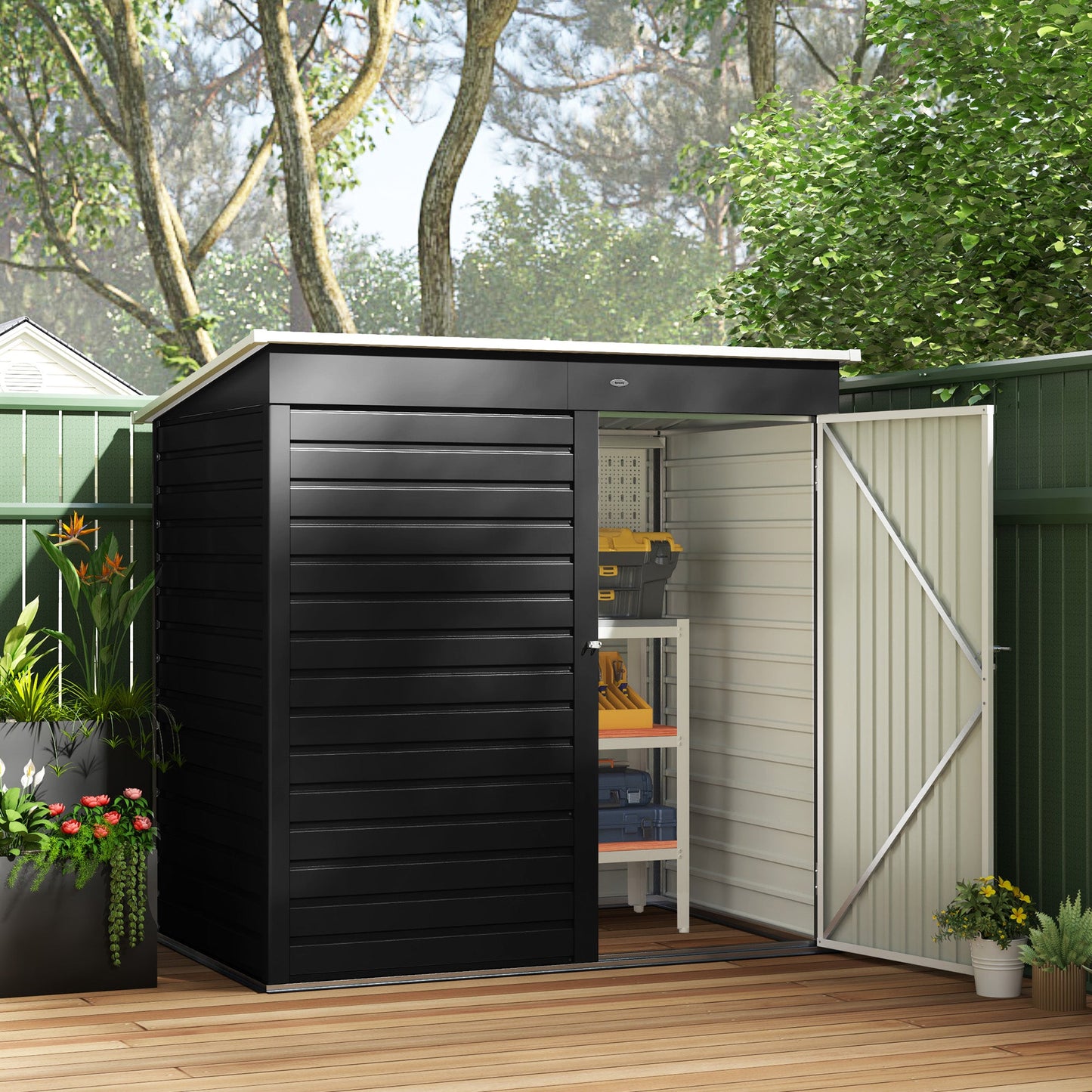 6 x 4ft Metal Garden Shed, Galvanised Steel Shed with Lockable Door and Gloves, Outdoor Tool Storage Shed for Garden, Patio, Dark Grey