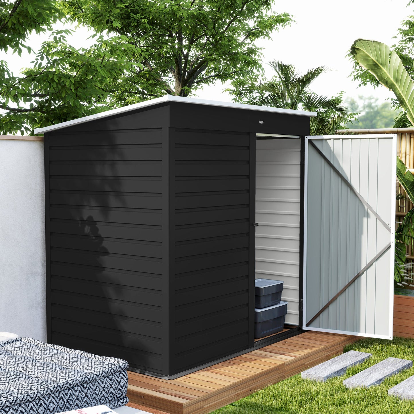 6 x 4ft Metal Garden Shed, Galvanised Steel Shed with Lockable Door and Gloves, Outdoor Tool Storage Shed for Garden, Patio, Dark Grey
