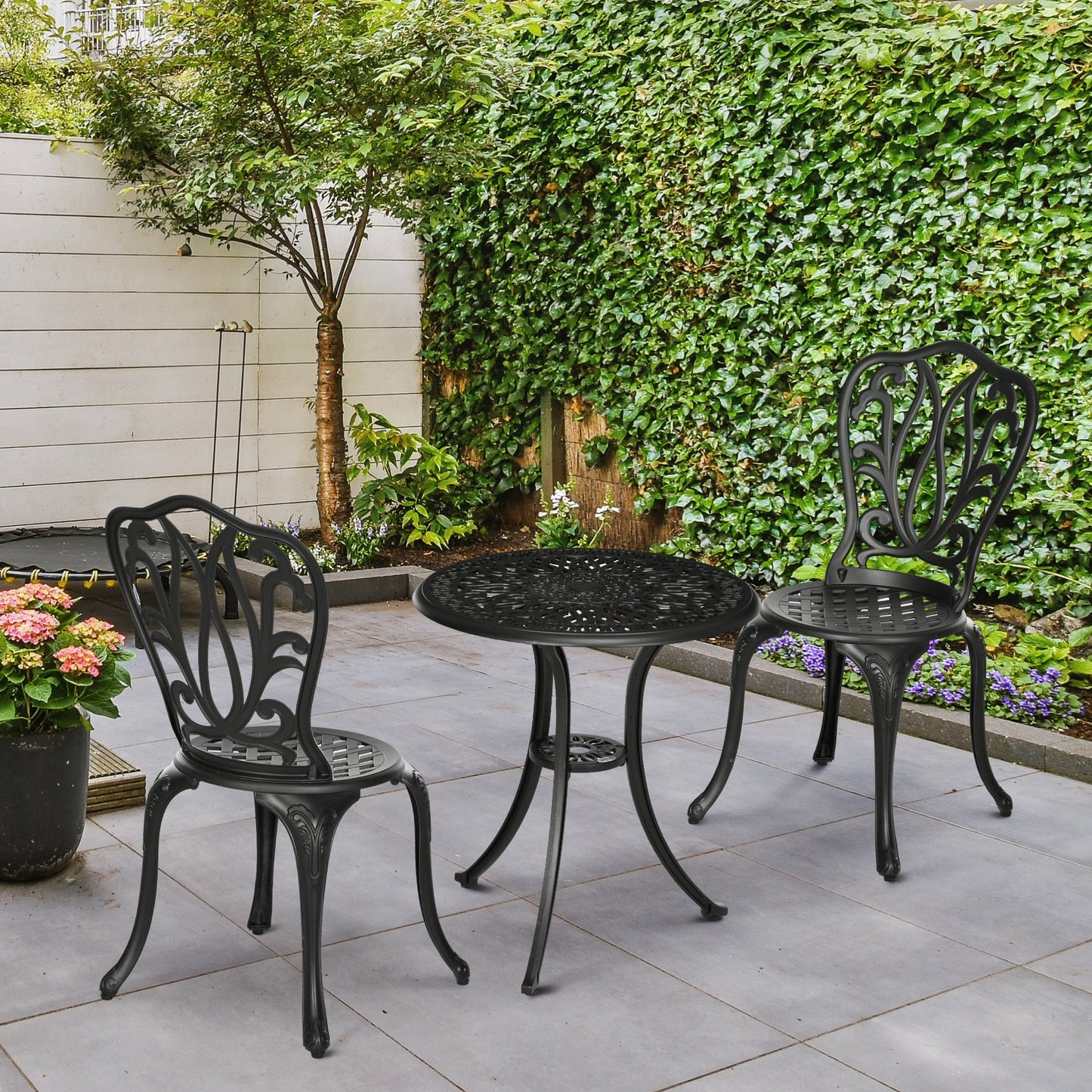 3 Piece Garden Bistro Set, Cast Aluminium Outdoor Furniture Set with Umbrella Hole for Balcony, Porch, Patio, Black