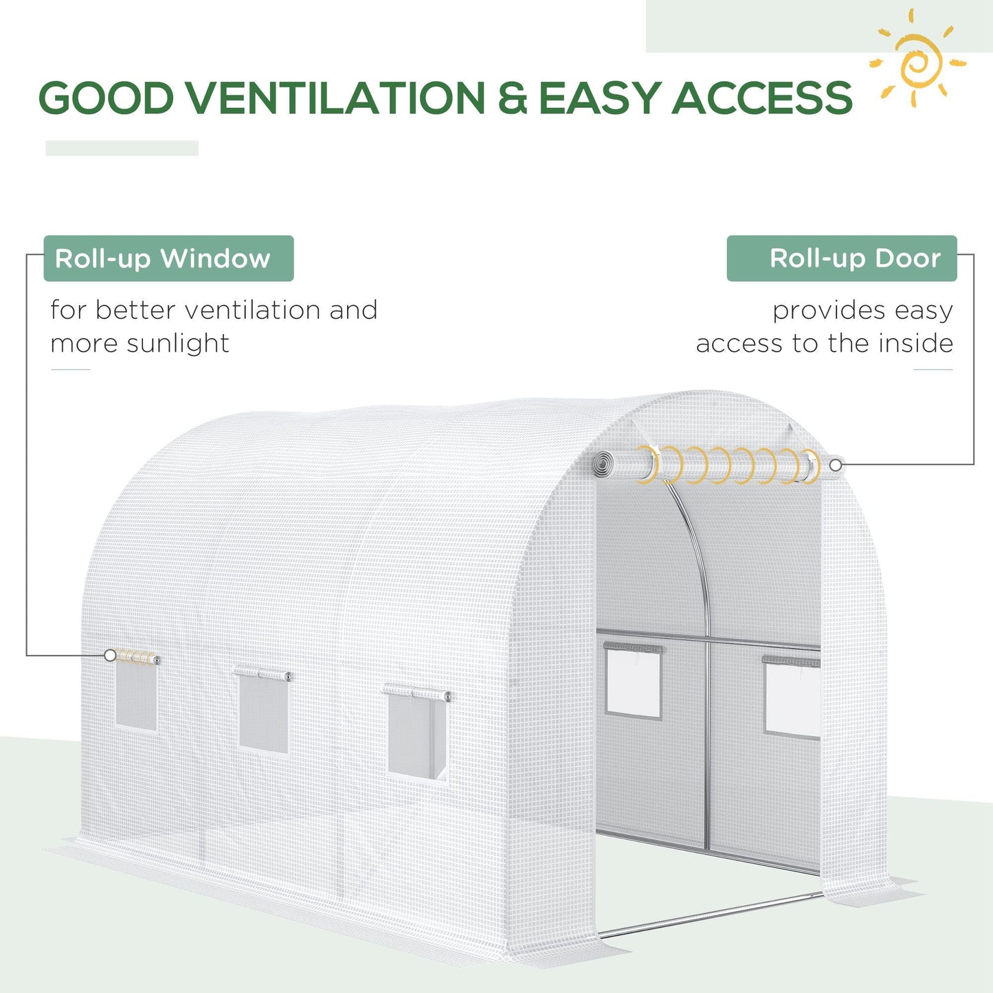 3 x 2 x 2m Greenhouse Replacement Cover ONLY Winter Garden Plant PE Cover for Tunnel Walk-in Greenhouse with Roll-up Windows Door Outdoor, White