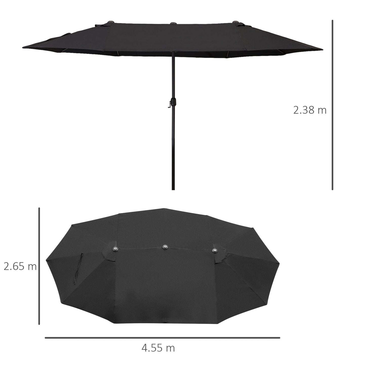 4.6m Garden Parasol Double-Sided Sun Umbrella Patio Market Canopy Shade Outdoor Black - NO BASE