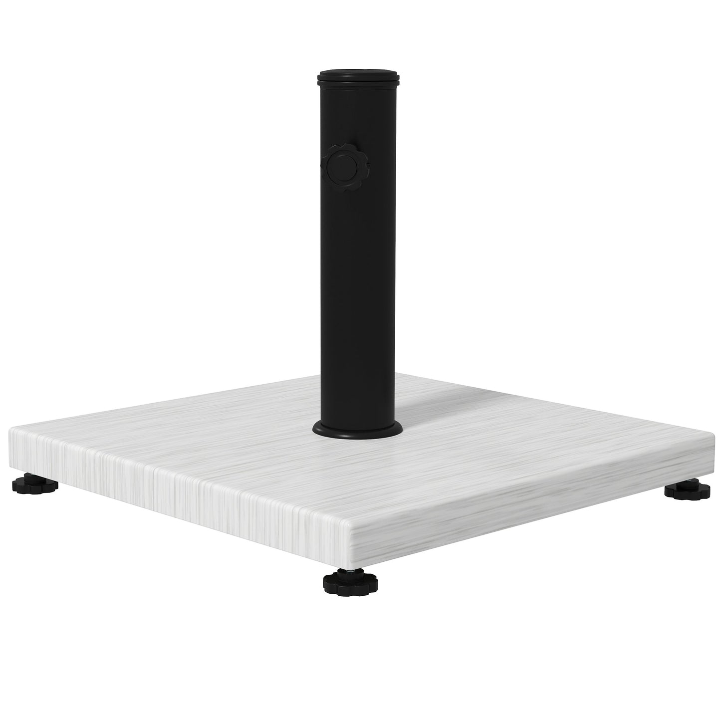 12kg Garden Parasol Base with Adjustable Foot Pad and Knob, Concrete Umbrella Stand with Wood Effect, Rectangular Parasol Holder for 38mm and 48mm Poles, White