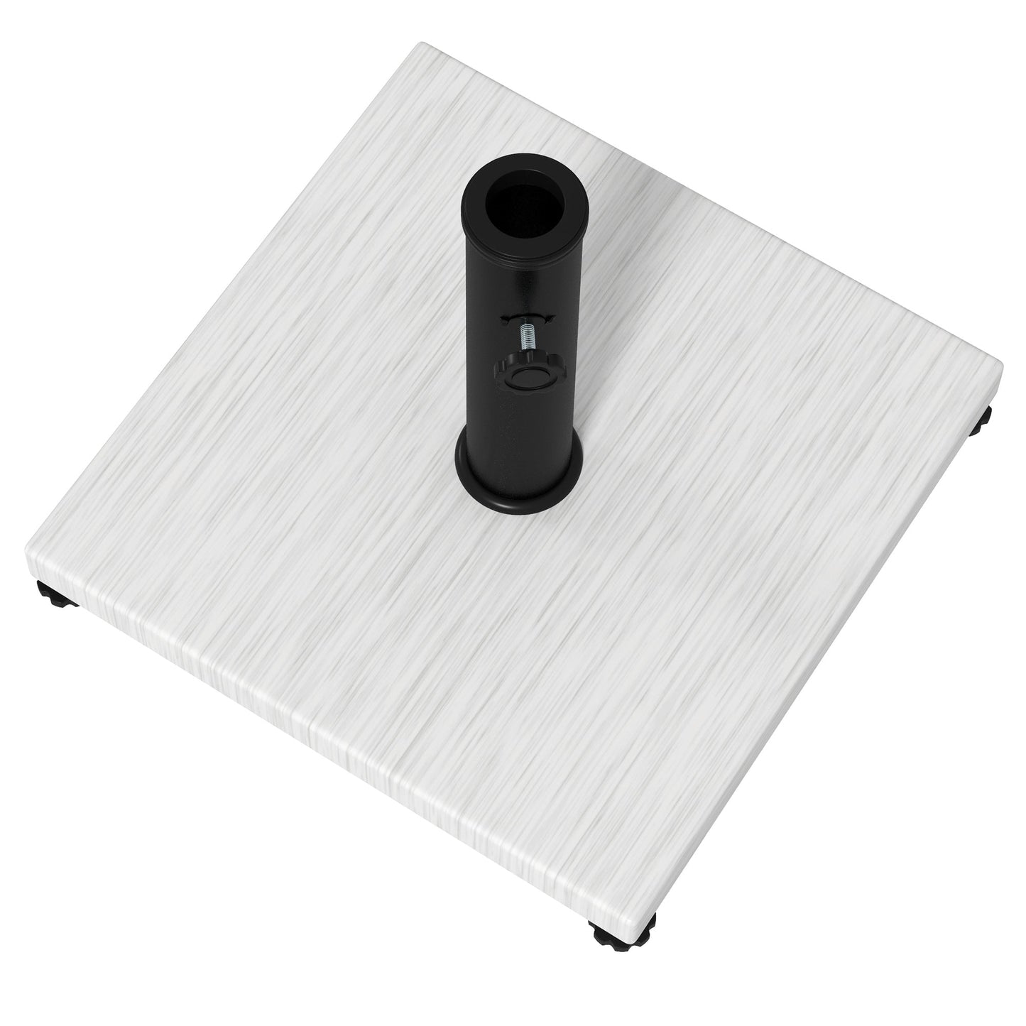 12kg Garden Parasol Base with Adjustable Foot Pad and Knob, Concrete Umbrella Stand with Wood Effect, Rectangular Parasol Holder for 38mm and 48mm Poles, White