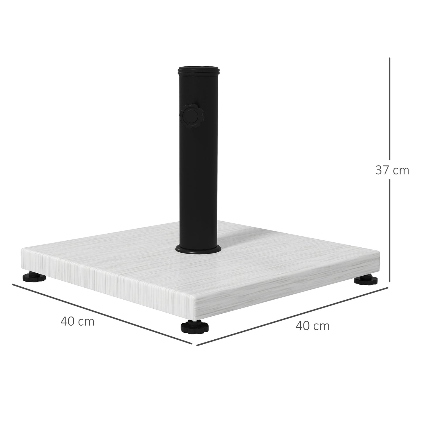 12kg Garden Parasol Base with Adjustable Foot Pad and Knob, Concrete Umbrella Stand with Wood Effect, Rectangular Parasol Holder for 38mm and 48mm Poles, White