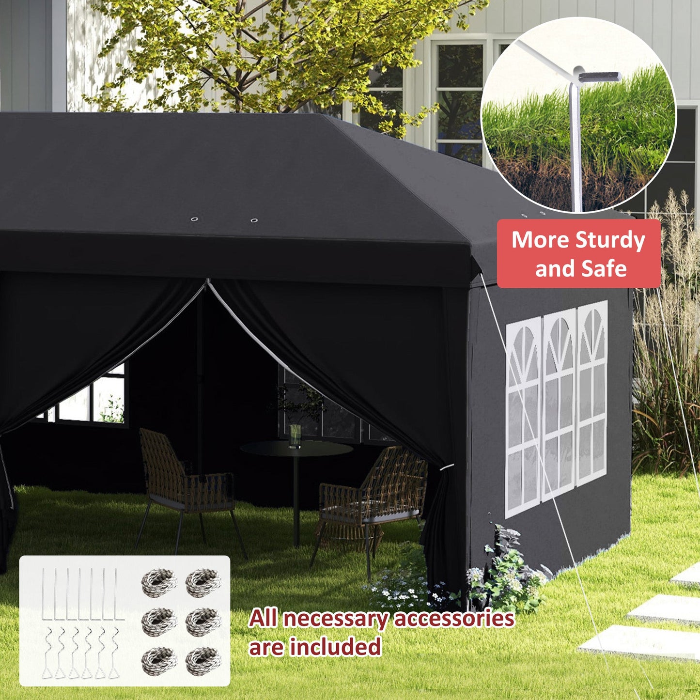 3 x 6 m Garden Pop Up Gazebo, Wedding Party Tent Marquee, Water Resistant Awning Canopy with Sidewalls, Windows, Carry Bag, Grey
