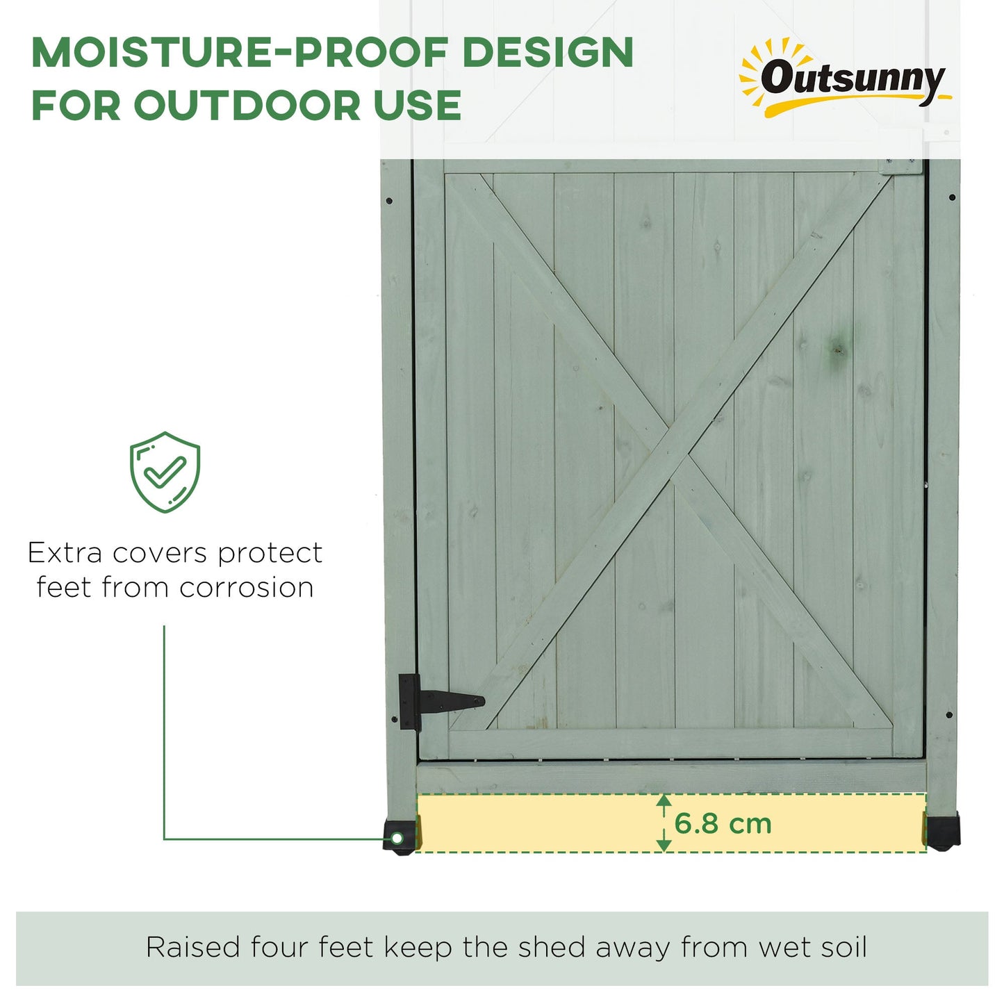 Wooden Garden Shed, Outdoor Storage Cabinet with 2 Shelves and Hooks, Locking Organiser Outdoor Narrow Tool House, 74x55x155cm, Green