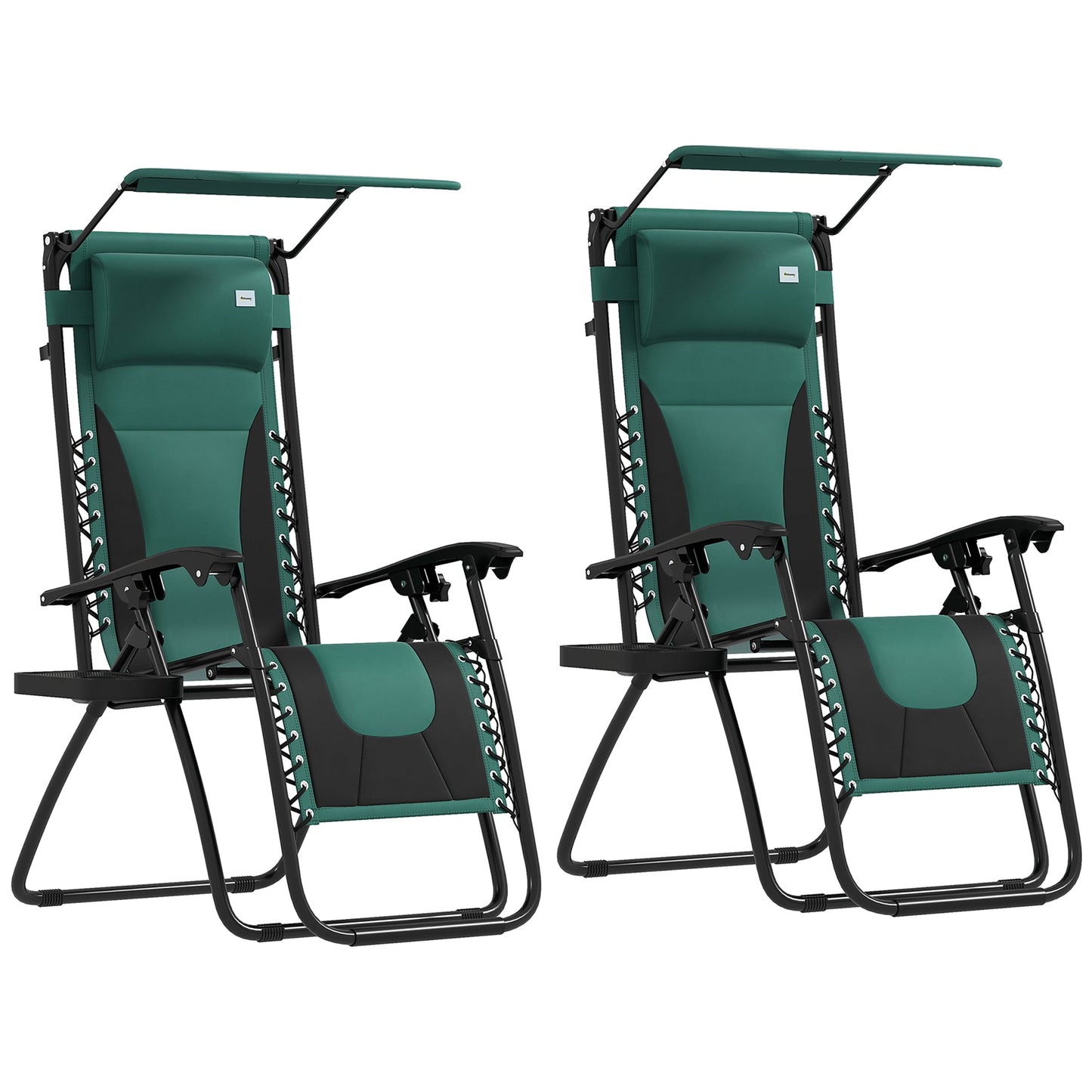 Zero Gravity Lounger Chair Set of 2, Folding Reclining Patio Chair with Shade Cover, Padded Seat, Cup Holder, Soft Cushion and Headrest for Poolside, Camping, Green