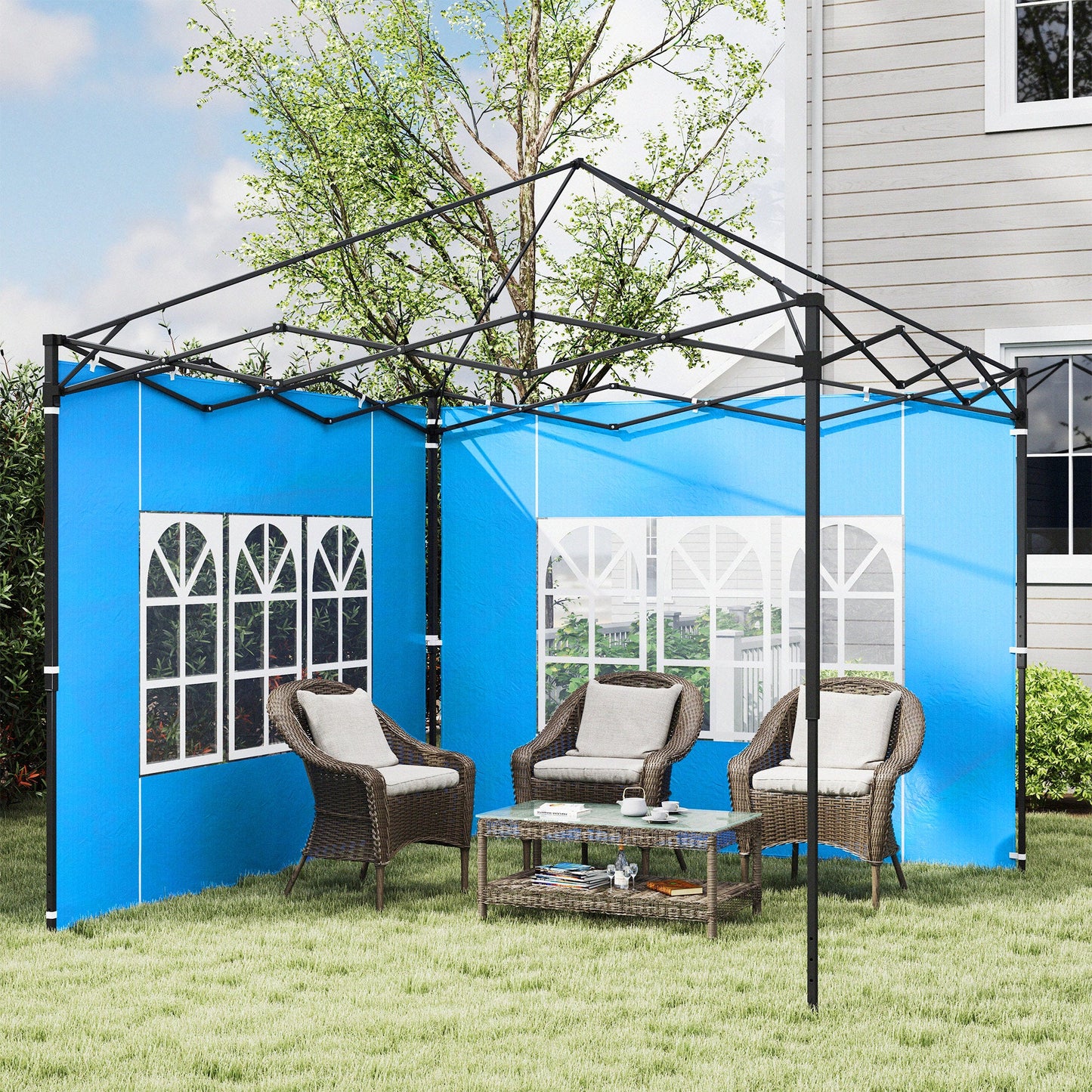 Gazebo Side Panels with Window for 3x3(m) or 3x6m Gazebo Canopy, 2 Pack Sides Replacement, Blue