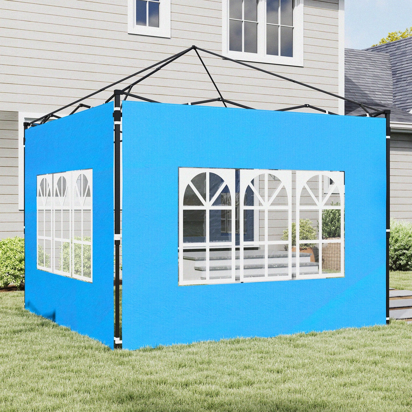 Gazebo Side Panels with Window for 3x3(m) or 3x6m Gazebo Canopy, 2 Pack Sides Replacement, Blue