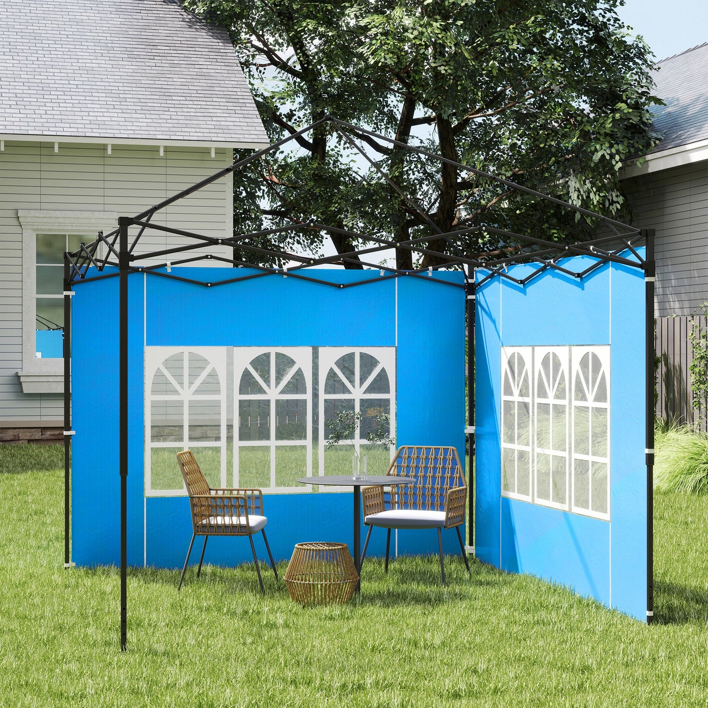 Gazebo Side Panels with Window for 3x3(m) or 3x6m Gazebo Canopy, 2 Pack Sides Replacement, Blue