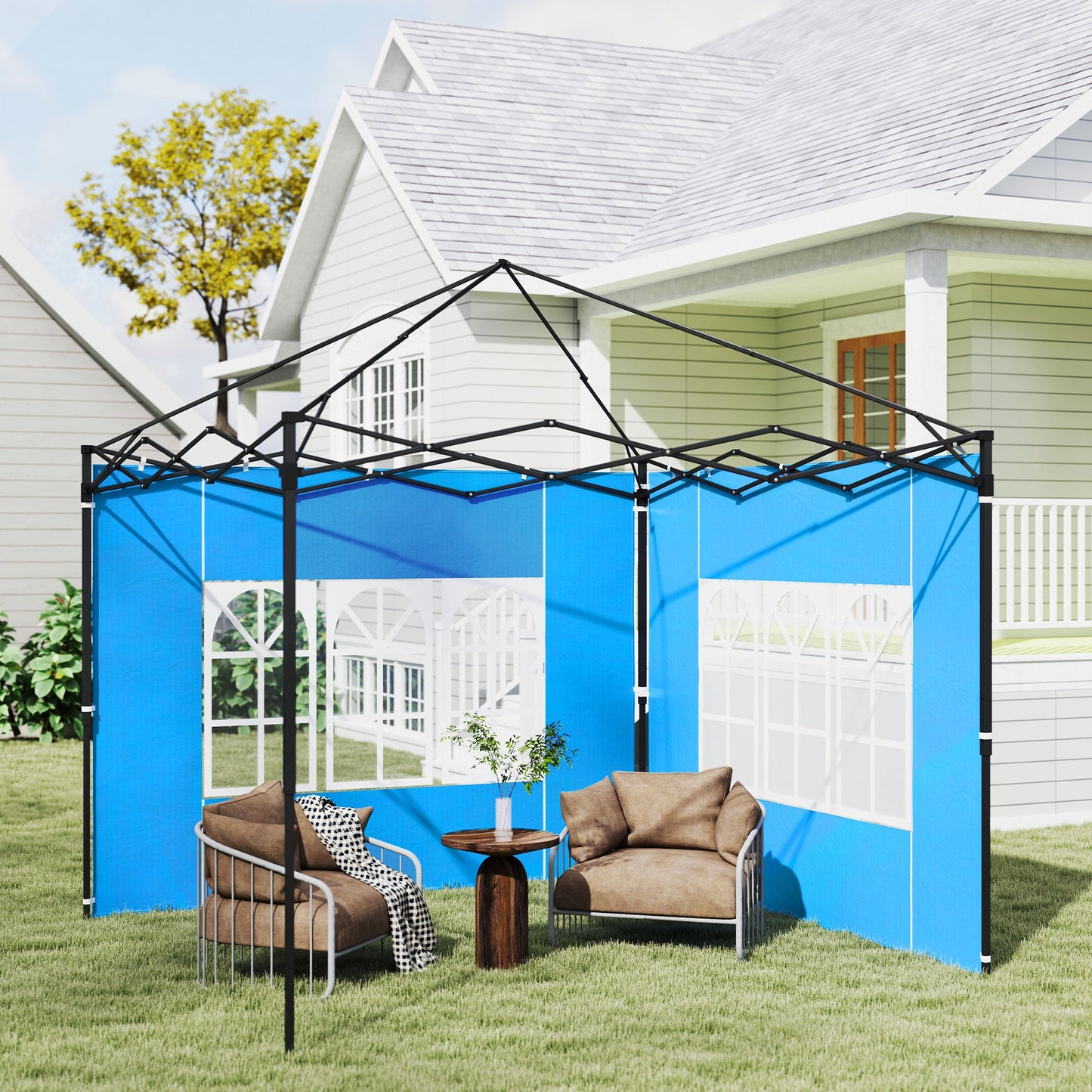 Gazebo Side Panels with Window for 3x3(m) or 3x6m Gazebo Canopy, 2 Pack Sides Replacement, Blue
