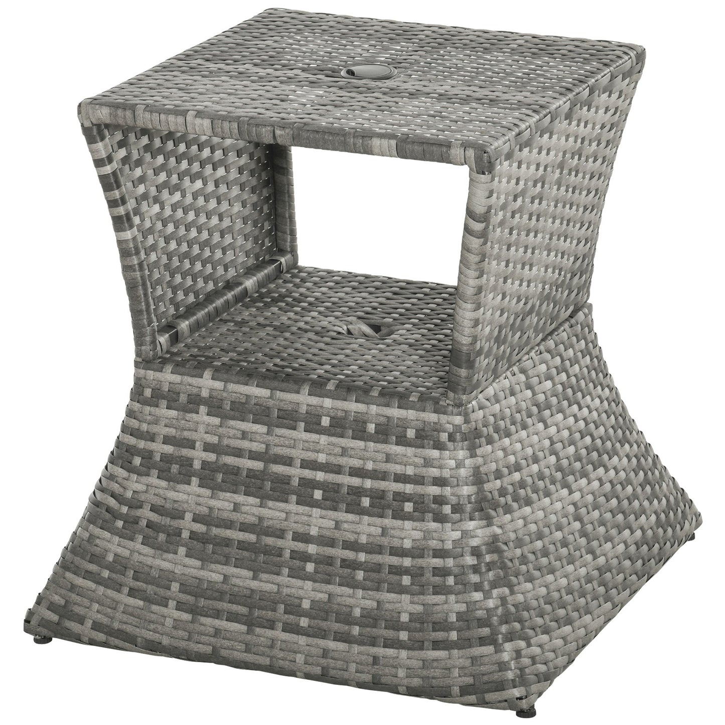 Rattan Outdoor Coffee Table, Wicker Garden Patio Bistro Side Table with Umbrella Hole and Storage Space for Balcony, Porch, Grey