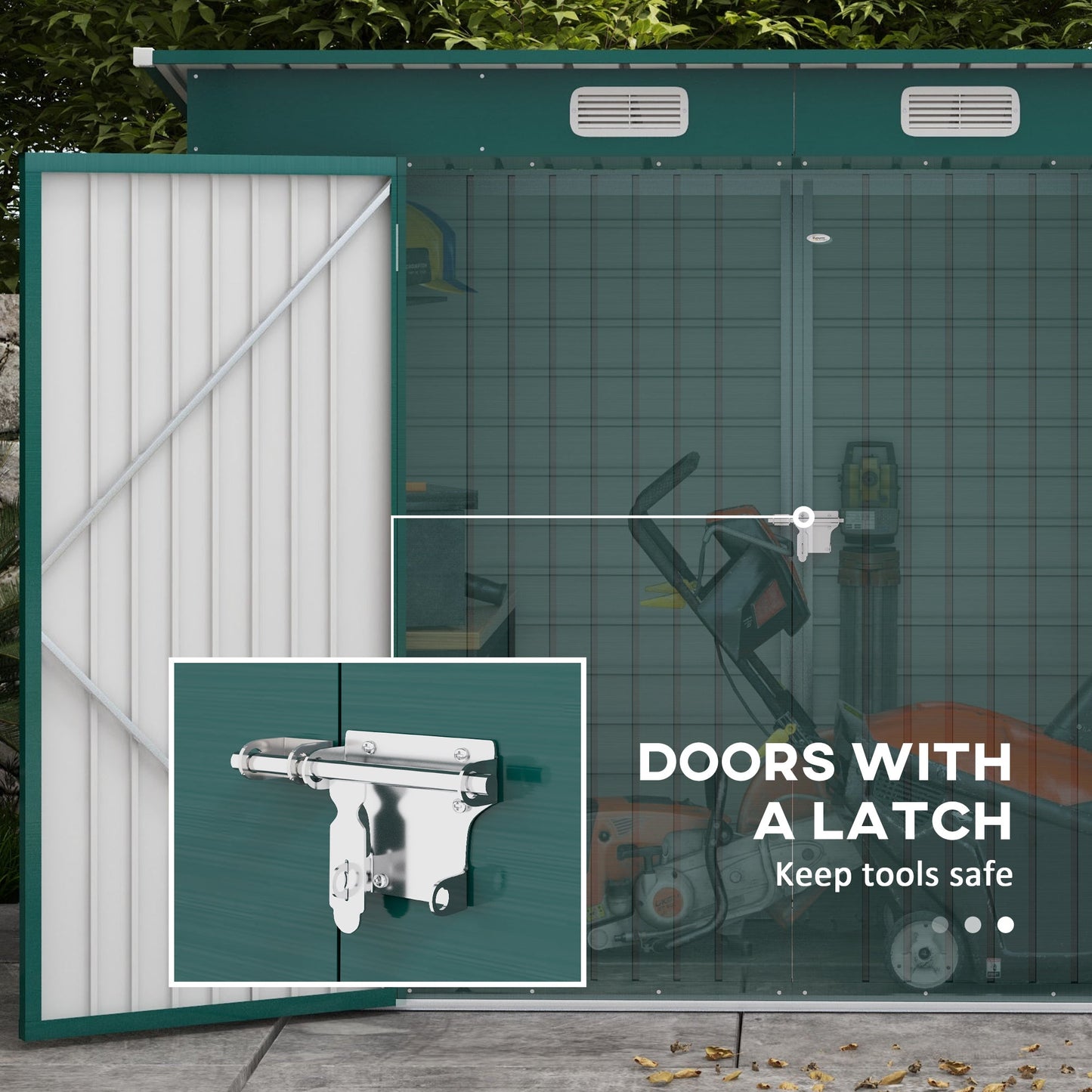 8 x 4FT Garden Shed. Galvanised Metal Shed, Outdoor Tool Storage Shed with Pent Roof, Lockable Door and 2 Vents, Green