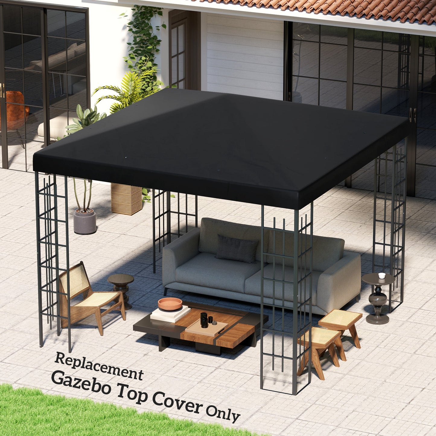 3 x 3(m) Gazebo Canopy Replacement Cover, Garden Gazebo Roof Replacement with Drain Holes, Water Resistant PVC Coating, 370g/㎡, UPF30+, TOP COVER ONLY, Black