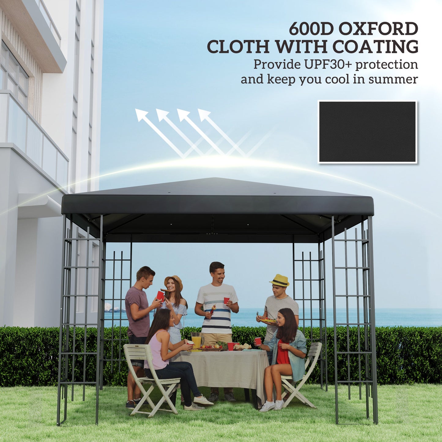 3 x 3(m) Gazebo Canopy Replacement Cover, Garden Gazebo Roof Replacement with Drain Holes, Water Resistant PVC Coating, 370g/㎡, UPF30+, TOP COVER ONLY, Black