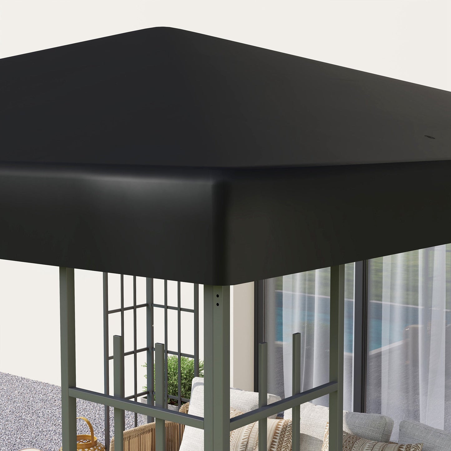 3 x 3(m) Gazebo Canopy Replacement Cover, Garden Gazebo Roof Replacement with Drain Holes, Water Resistant PVC Coating, 370g/㎡, UPF30+, TOP COVER ONLY, Black